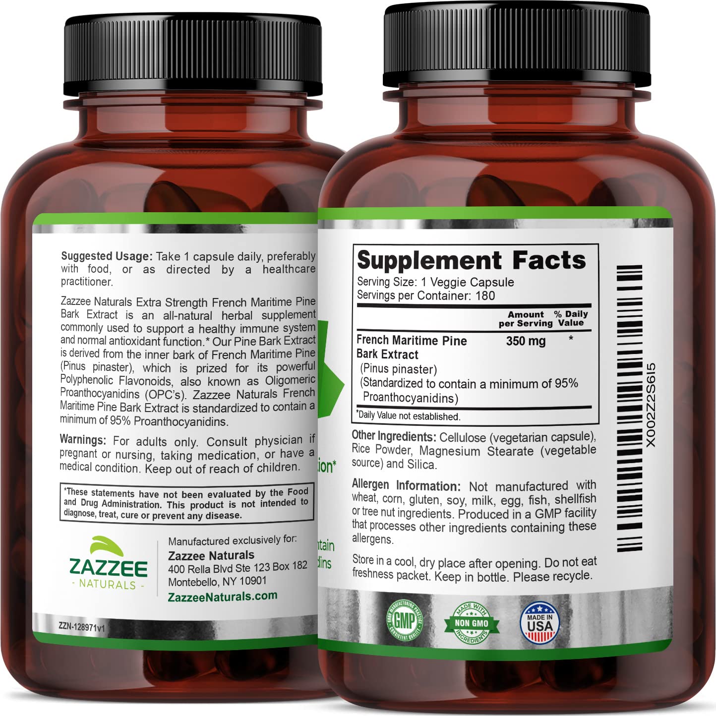 Zazzee Extra Strength French Maritime Pine Bark Extract, 350 mg Per Capsule Zazzee uk supplements