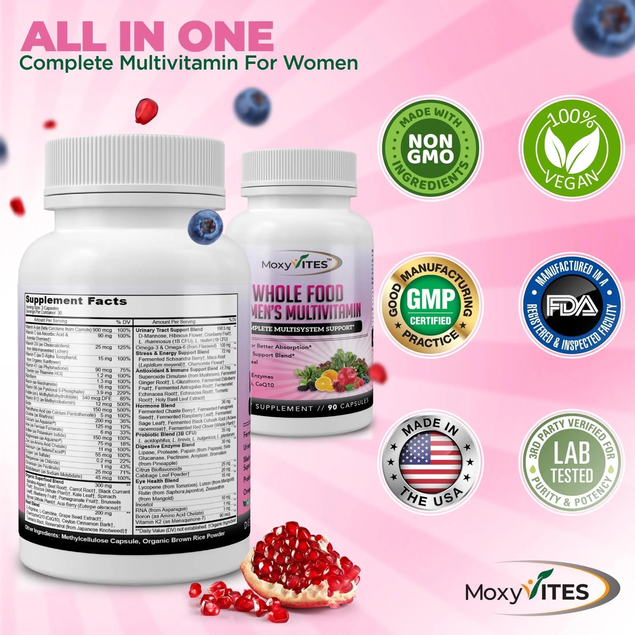 Methylated Multivitamin for Women with Iron - Womens Multivitamin with 44 Organic Whole Food & Fermented Nutrients MoxyVites uk supplements