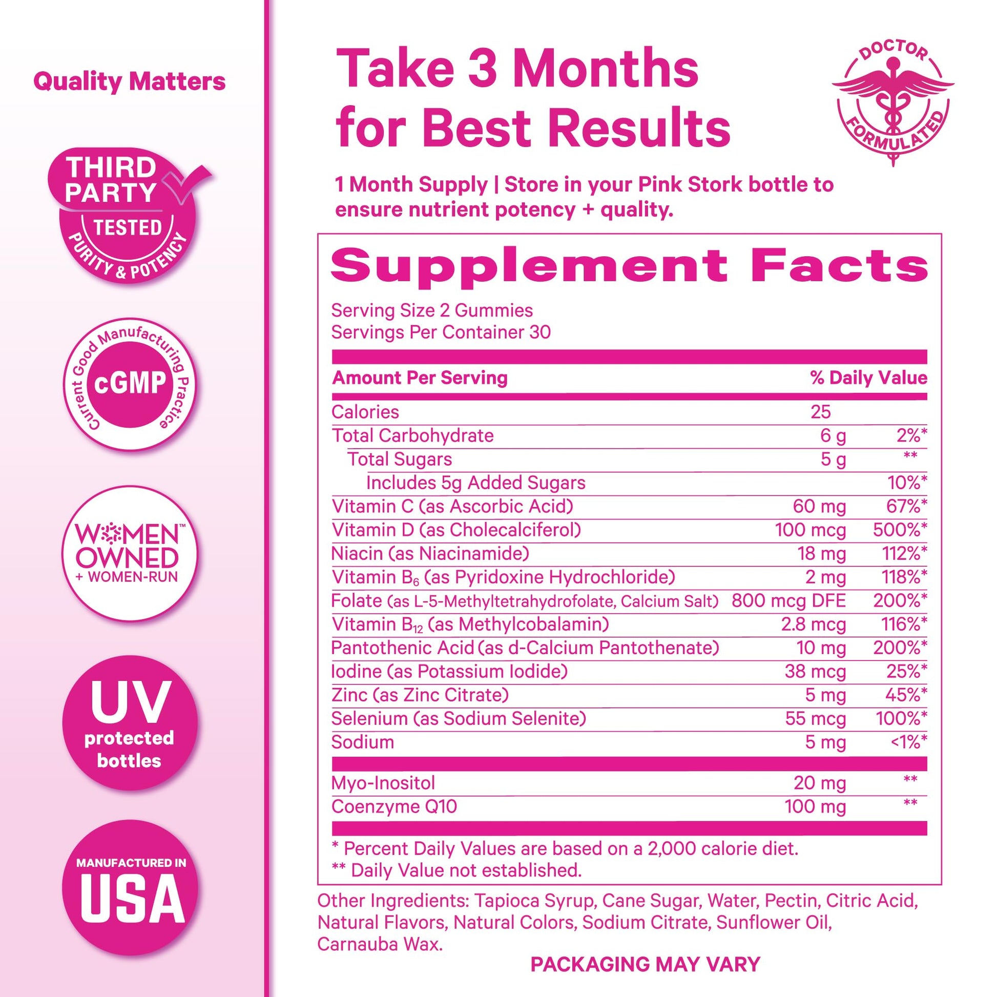 Pink Stork Premium Fertility Gummies | Fertility Supplements for Women with CoQ10, Myo-Inositol + Prenatal Vitamins | Conception Support | Hormone Balance for Women, Ovarian Care - 60 Gummies Pink Stork uk supplements