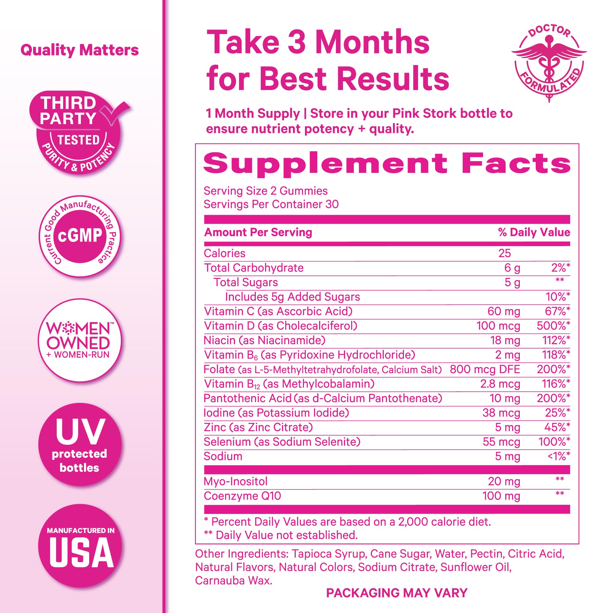Pink Stork Premium Fertility Gummies | Fertility Supplements for Women with CoQ10, Myo-Inositol + Prenatal Vitamins | Conception Support | Hormone Balance for Women, Ovarian Care - 60 Gummies Pink Stork uk supplements