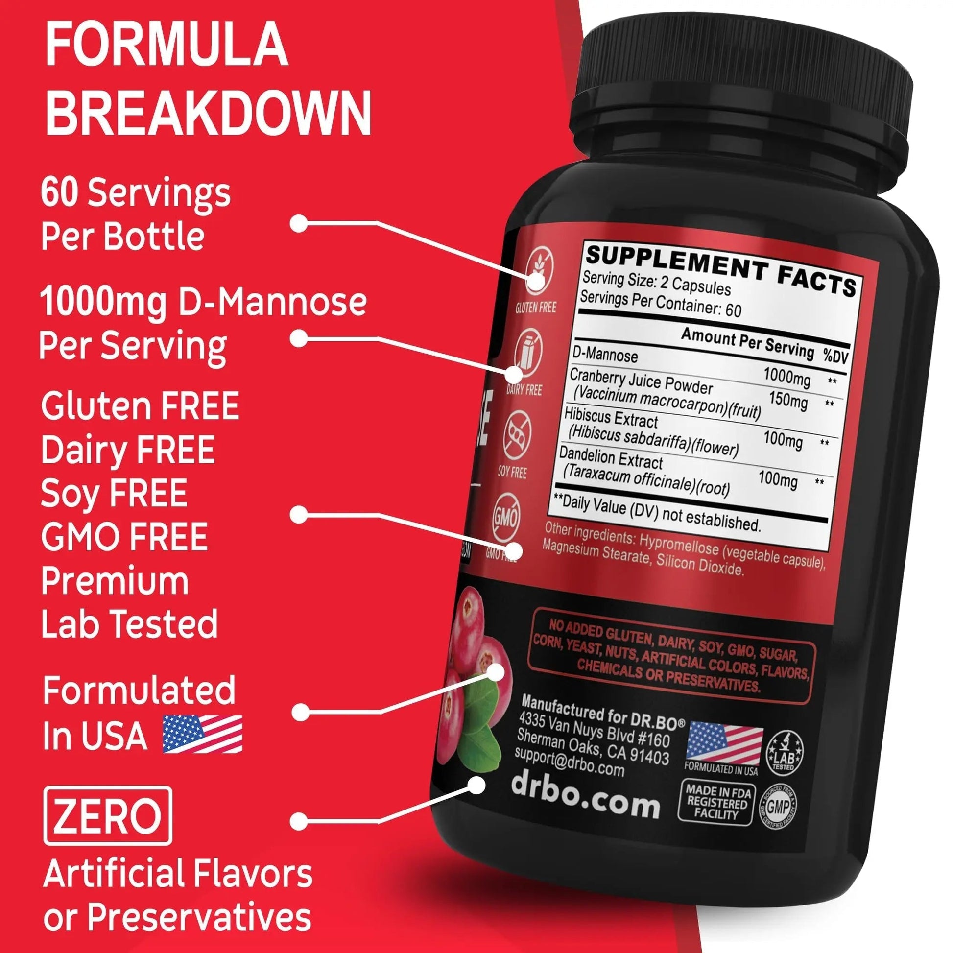 D Mannose Supplements for Women Pills - Natural D-Mannose 500mg Capsules, Cranberry DMannose Pills 1000mg Per Serving - Bladder Flush & Urinary Tract Cleanse Health Supplement - 120 Veg Capsules DR. BO uk supplements