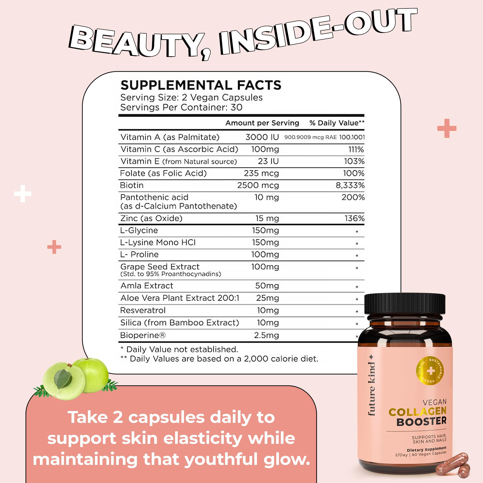 Future Kind Vegan Collagen - Supports Collagen Production with Biotin and Vitamin C (60 Capsules in Glass Bottle) Future Kind uk supplements