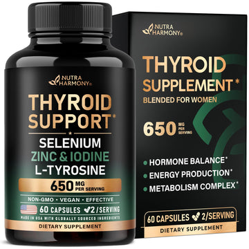 Thyroid Support for Women - Selenium 200 mcg | Astragalus | Zinc & Iodine | L-Tyrosine | Adaptogen Herbs - 21-in-1 Antioxidant & Immune Support - Made in USA - Vegan, Non-GMO, Lab Tested - 60 Capsules NUTRAHARMONY uk supplements