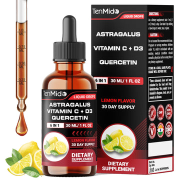 Tenmido 6-in-1 Astragalus Root Tincture - Herbal Extract Supplements with Quercetin, Rhodiola Rosea, Vitamin D3, Vitamin C, and Zinc - Vegan, Non-GMO - 30ml 1 Fl Oz Tenmido uk supplements