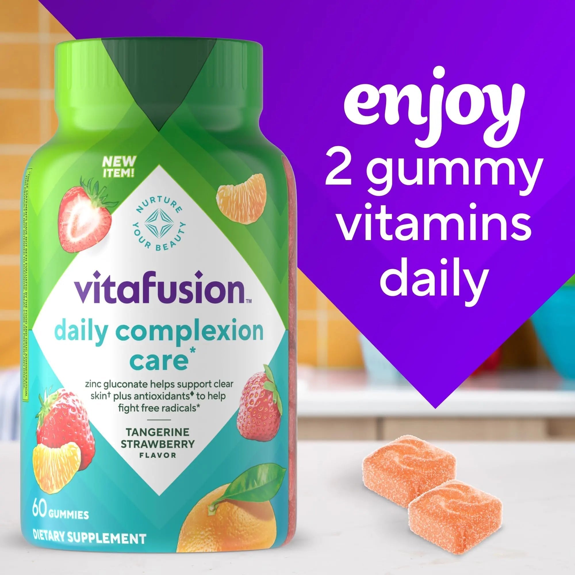 vitafusion Daily Complexion Care (1), Beauty Supplement Helps Support Clear Skin (1) (2) with Zinc Gluconate, Plus Vitamins E & C Vitafusion uk supplements