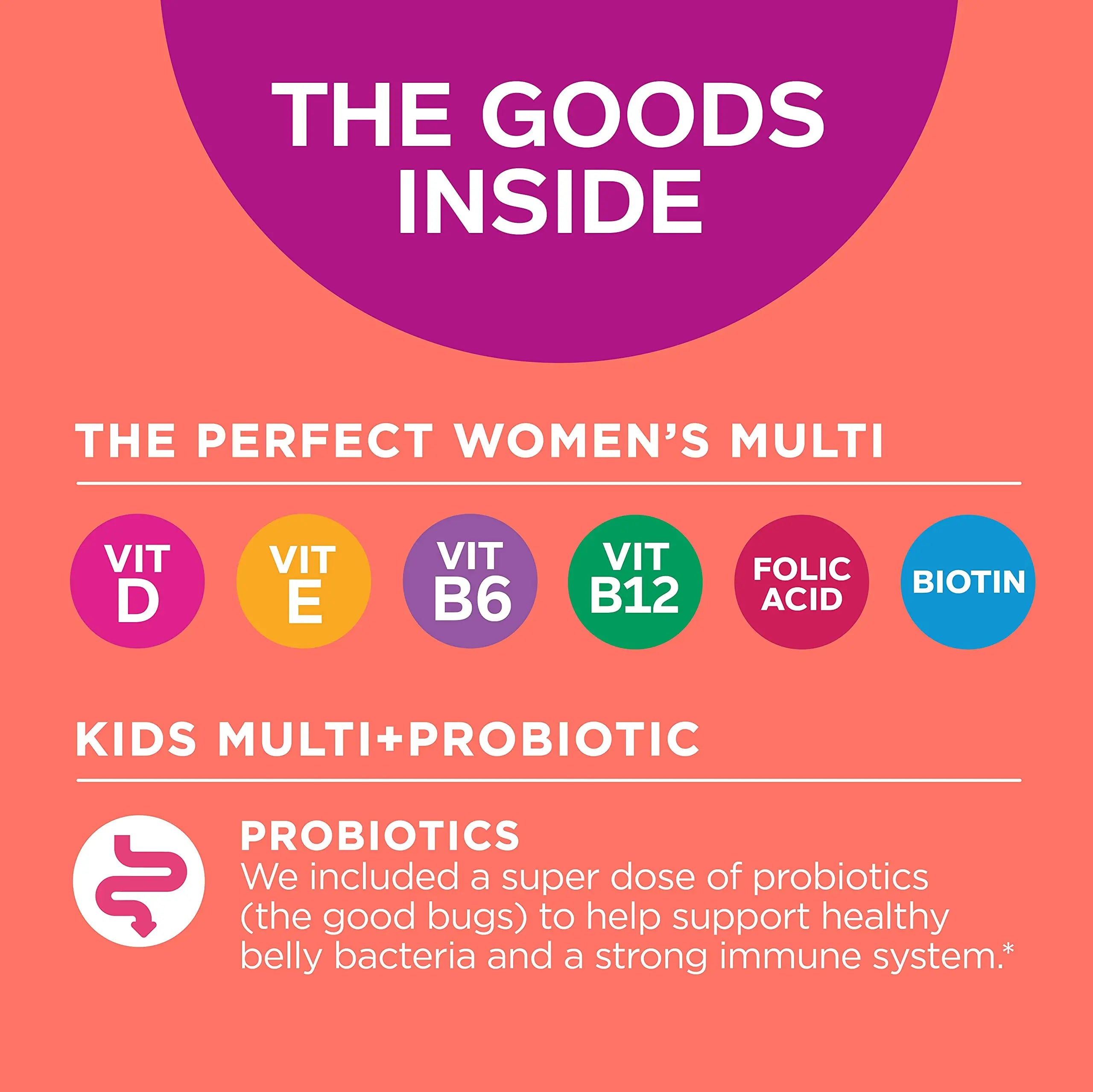 OLLY Gift, Family 2 Pack: Women's Multivitamin Gummy (90 Count), Kids Multivitamin + Probiotic Gummy (70 Count), Vitamins A, D, C, E, B, Chewable Supplement OLLY uk supplements