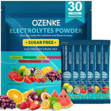 OZENKE Electrolytes Powder Packets, 30 Sticks Hydration Packets Sugar Free, Electrolyte Drink Mix Travel Electrolyte Packets OZENKE uk supplements