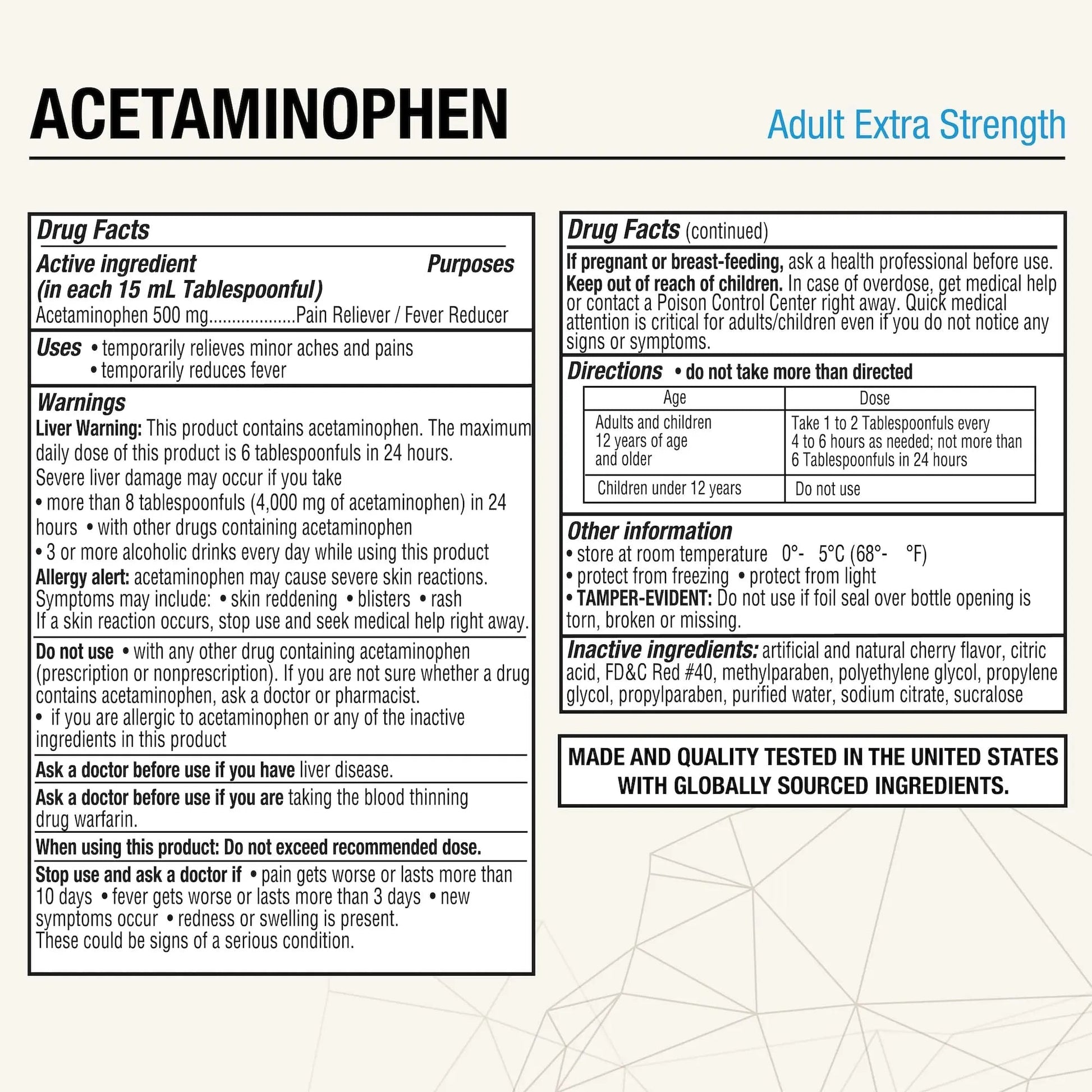 Puregen Labs Adult Extra Strength Acetaminophen Liquid 500mg/15ml - 8 fl oz Rapid Burst Pain Reliever/Fever Reducer, Cherry Flavor | Muscle & Joint Pain Relief | Arthritis Pain Relief P Puregen Labs uk supplements