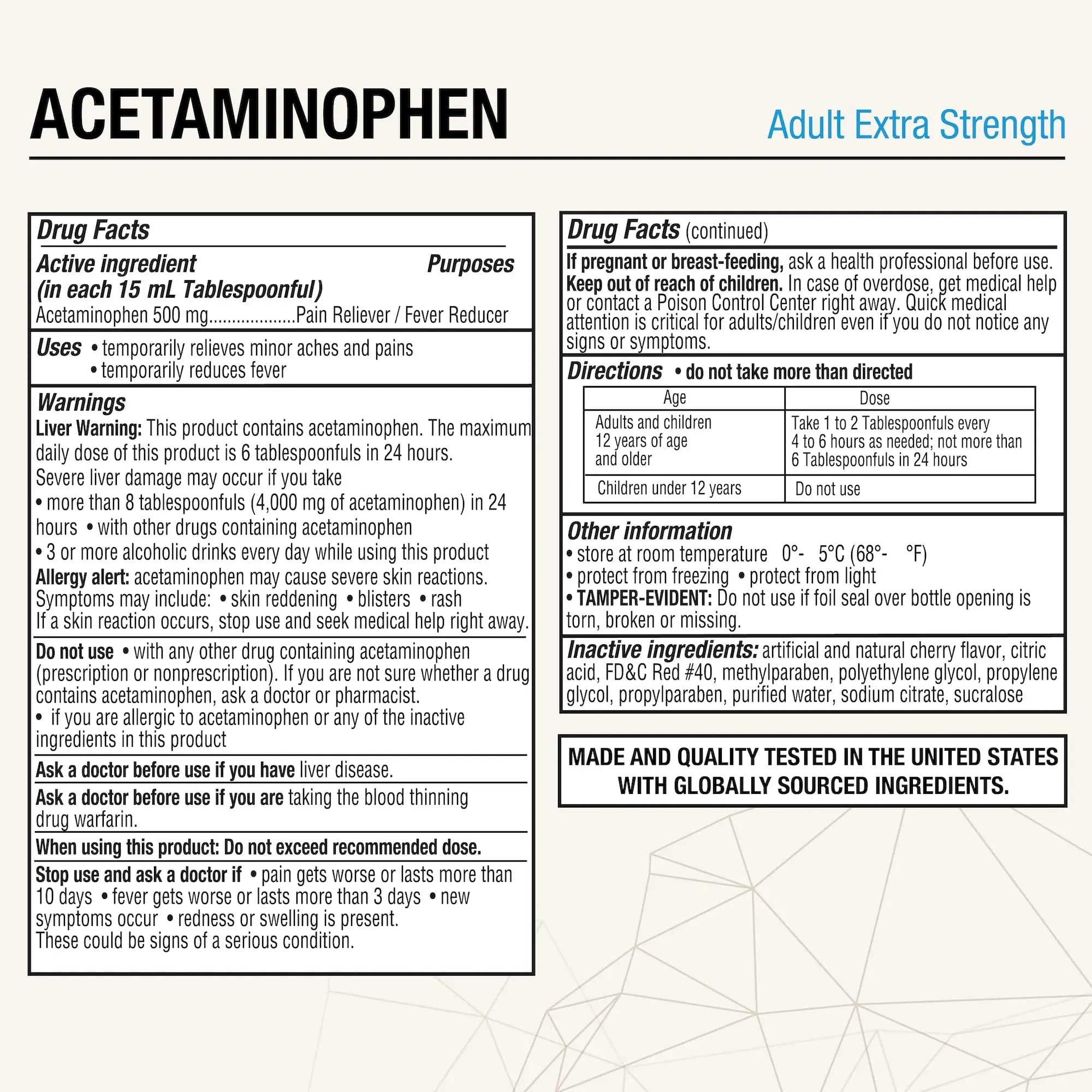 Puregen Labs Adult Extra Strength Acetaminophen Liquid 500mg/15ml - 8 fl oz Rapid Burst Pain Reliever/Fever Reducer, Cherry Flavor | Muscle & Joint Pain Relief | Arthritis Pain Relief P Puregen Labs uk supplements