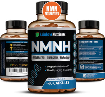 NMNH Supplement (NMN Alternative) NAD Booster for Anti-Aging, Cellular Energy & Nice Skin- Dihydronicotinamide mononucleotide, Resveratrol, Quercetin & BioPerine® for Max Absorption- 60 caps Rainbow Nutrients, LLC uk supplements
