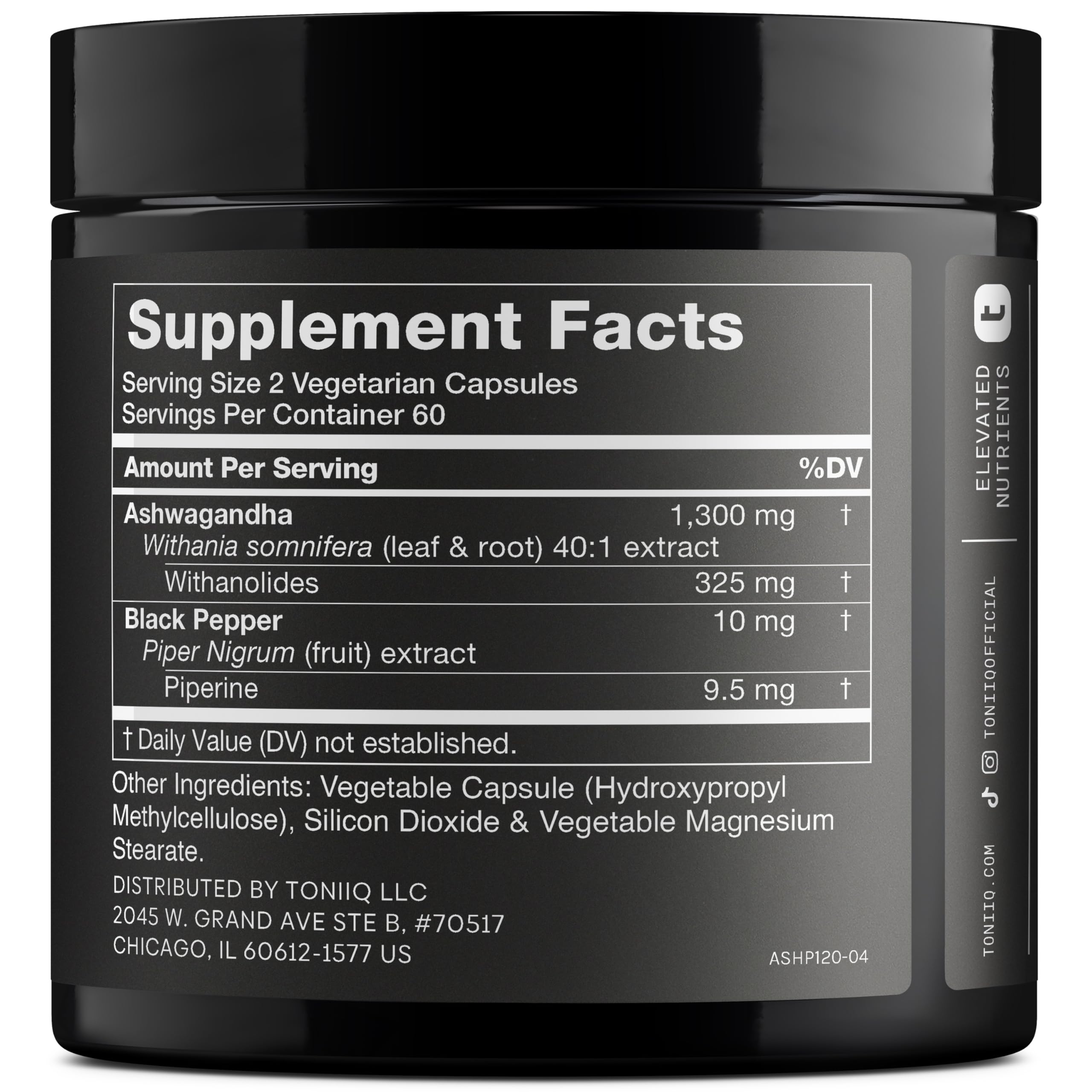Toniiq Ashwagandha – 40:1 Concentrated Extract – 25% Withanolides – Wild Harvested in India – Highly Bioavailable with Black Pepper – Third-Party Tested – 120 Capsules - 1,300mg per Serving Toniiq uk supplements