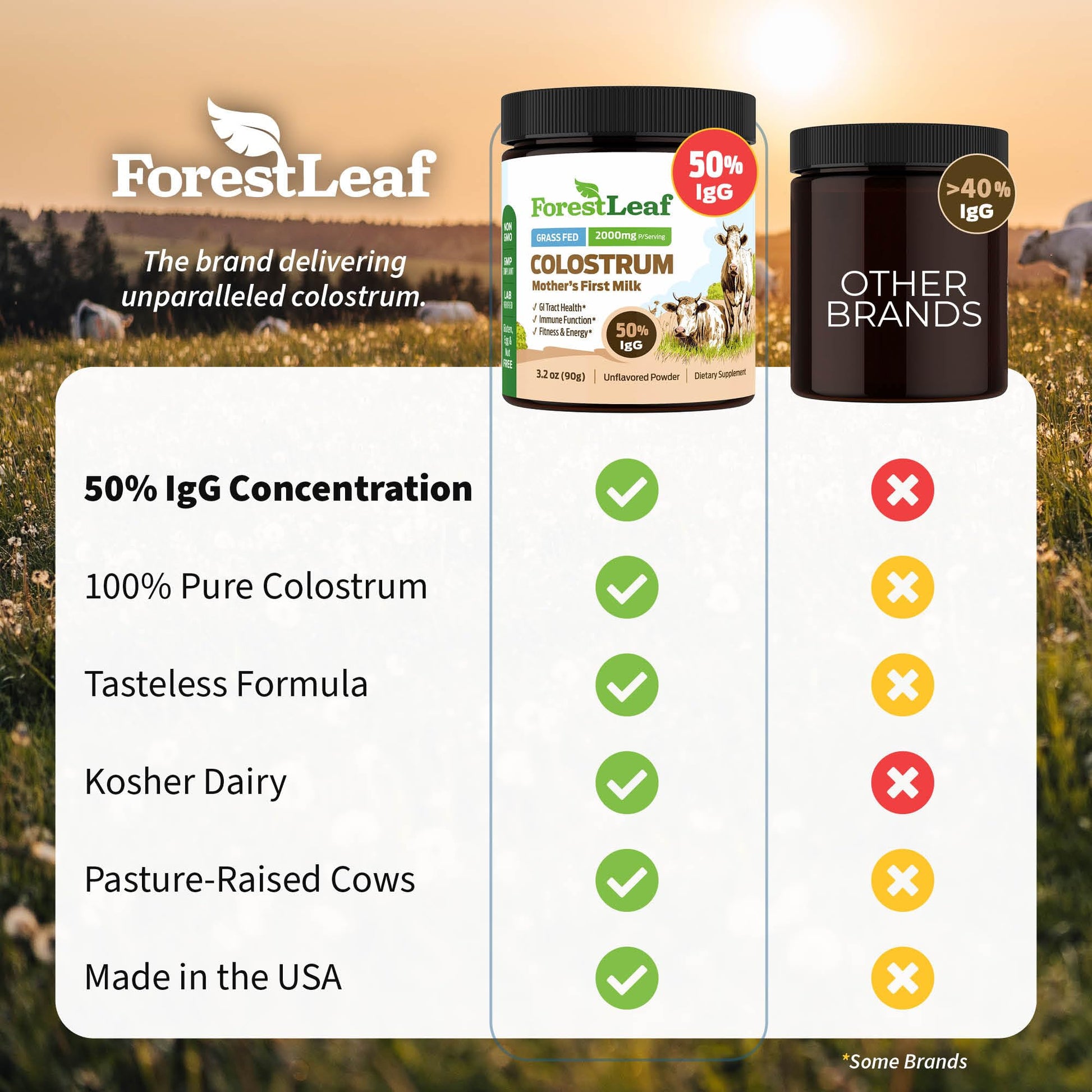 ForestLeaf Colostrum Powder 50% IgG Highest Concentration - Grass Fed Bovine ForestLeaf uk supplements