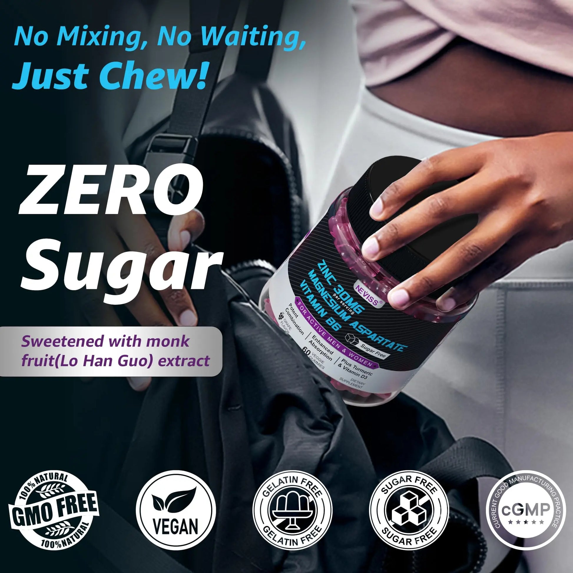 Zinc and Magnesium Supplement, Zinc Magnesium Aspartate Post Workout Gummies for Men Women, with Vitamin B6, B12, D3, Turmeric for Nighttime Recovery, Reduce Fatigue NEVISS uk supplements