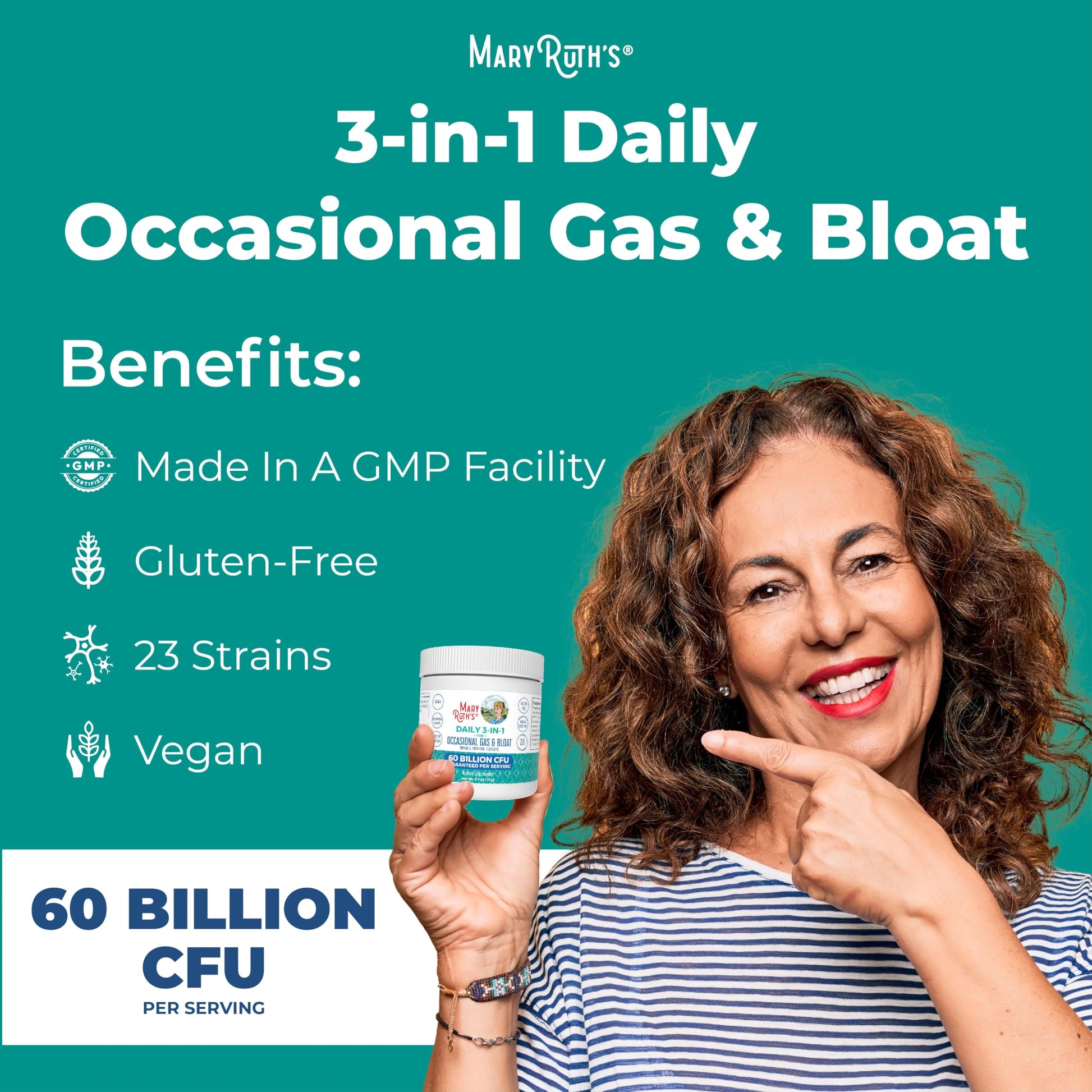 MARYRUTH'S 3-in-1 Gas & Bloat Probiotic Powder | Probiotics for Normal Digestive Function | Probiotics for Women & Men | Prebiotics & Postbiotics | 60 Billion CFU | 23 Unique Strains | 0.5 oz MARYRUTH'S uk supplements