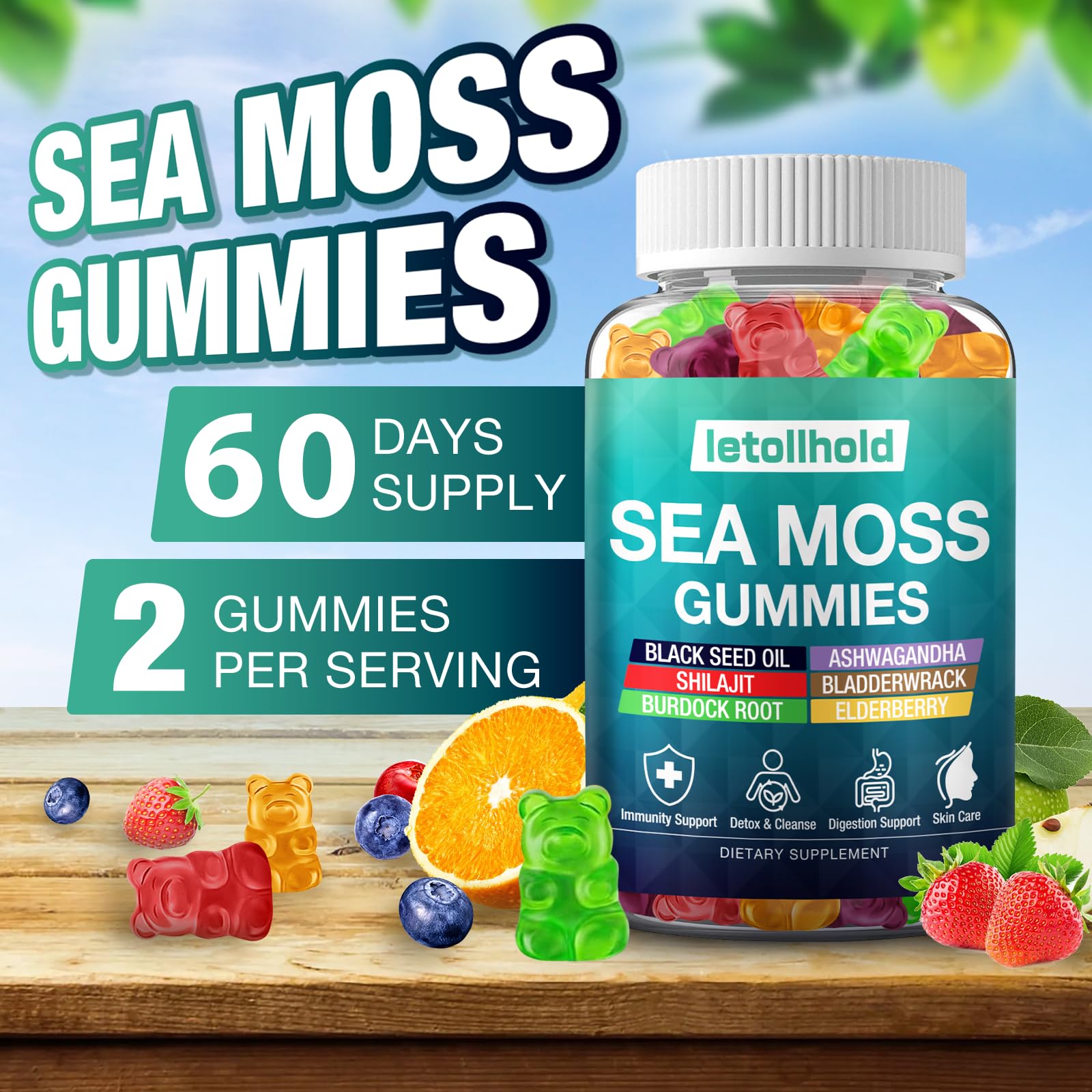 Sea Moss Gummies - Irish Sea Moss Gummies Advanced for Adults with Ashwagandha Bladderwrack & Burdock Root for Supports Immune，Energy - 60 Vegan Gummy,5PCS letollhold uk supplements