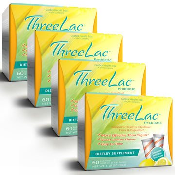 GHT - ThreeLac Lemon Probiotic Drink Mix for Digestive Health - Advanced Probiotic Powder Formula for Men, Women, and Kids - Immune Support & Gut Balance, Non-GMO - 240 Packets ght Global Health Trax uk supplements