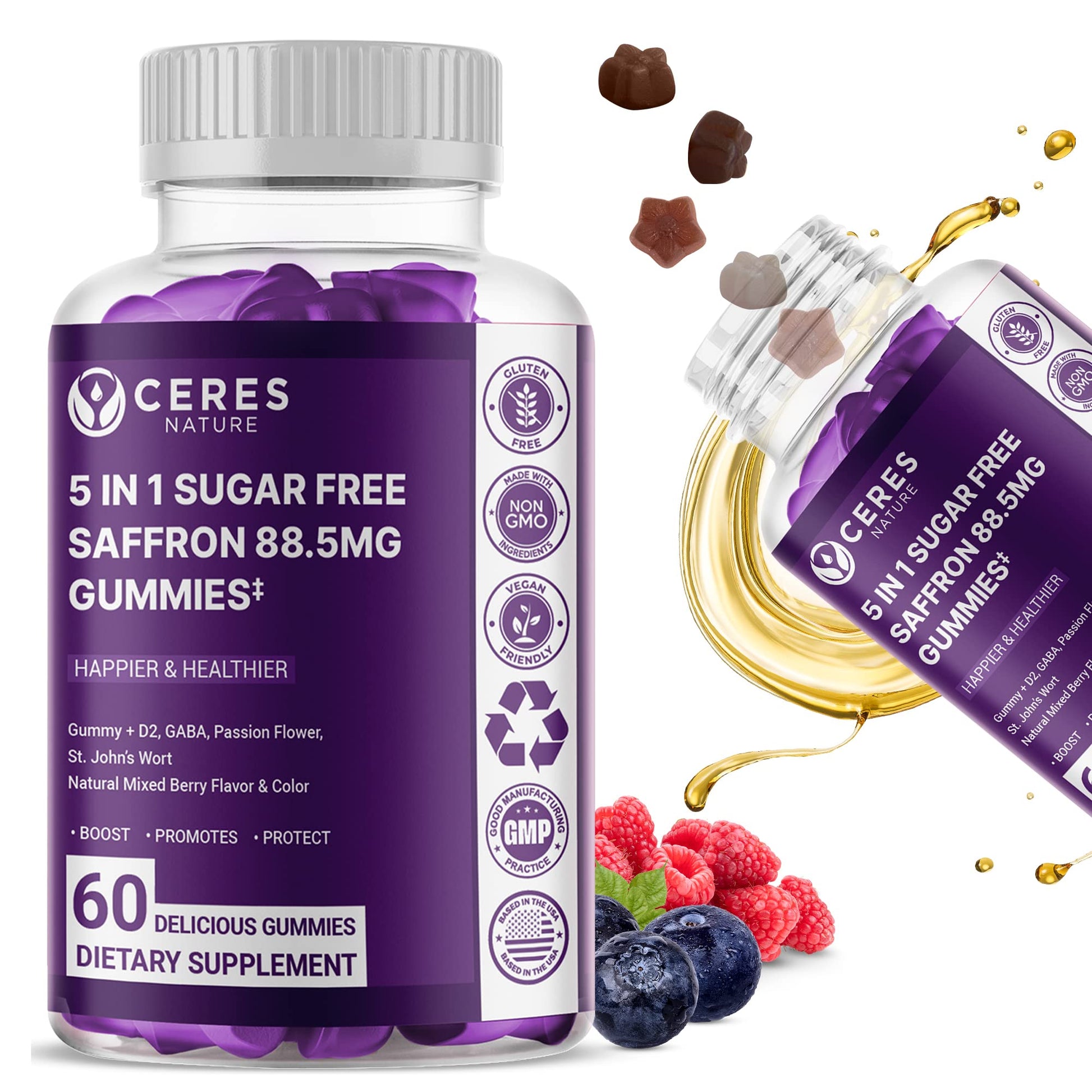 Premium Saffron Extract 88.5mg** Gummy - Appetite Control, Eye Support, Boost Energy Ceres Nature uk supplements