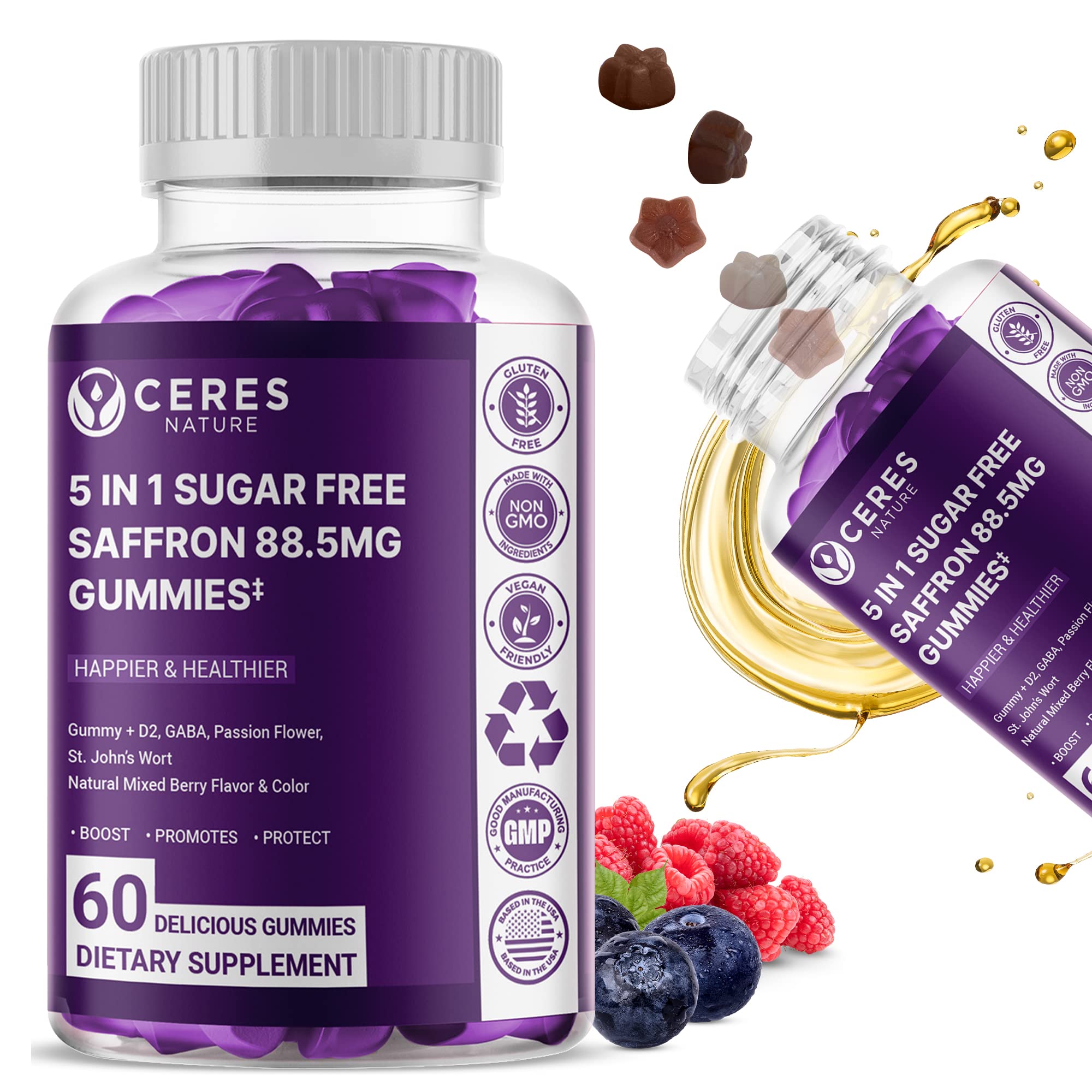 Premium Saffron Extract 88.5mg** Gummy - Appetite Control, Eye Support, Boost Energy Ceres Nature uk supplements