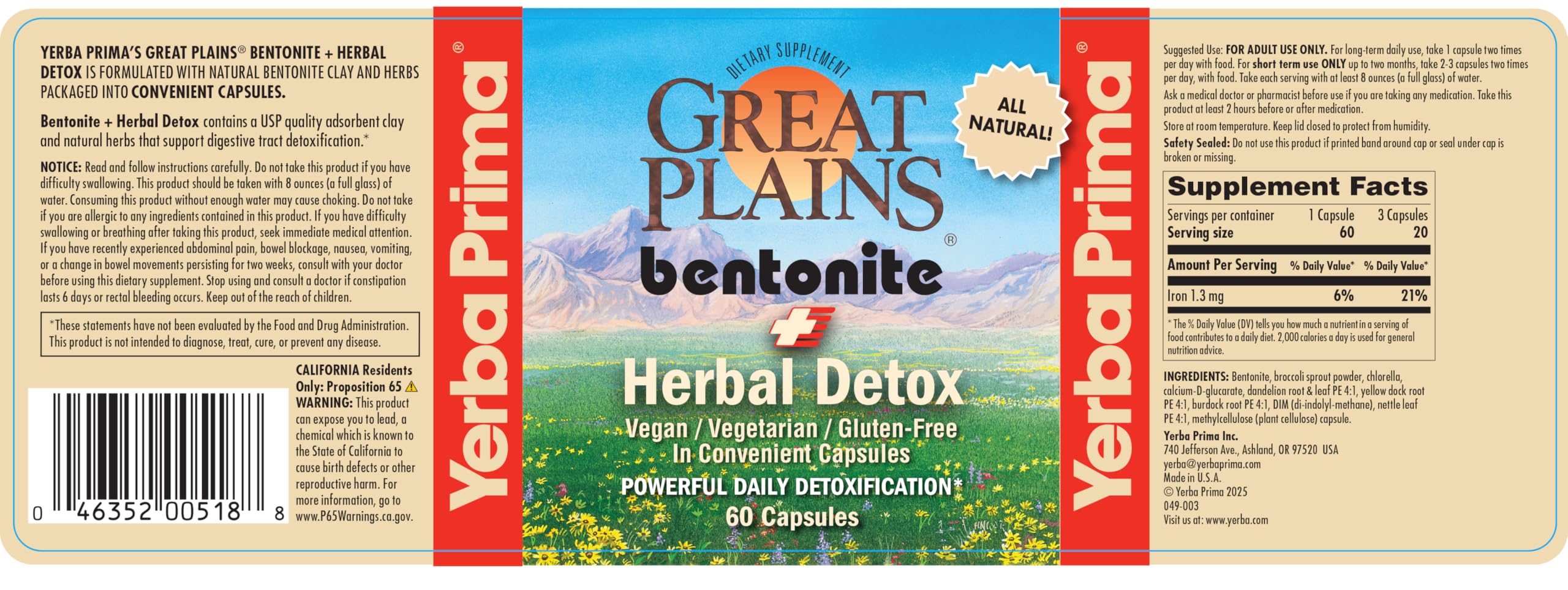 Yerba Prima Bentonite Clay Plus Herbal Detox - 60 Veggie Capsules - Natural Cleansing Supplement Yerba Prima uk supplements