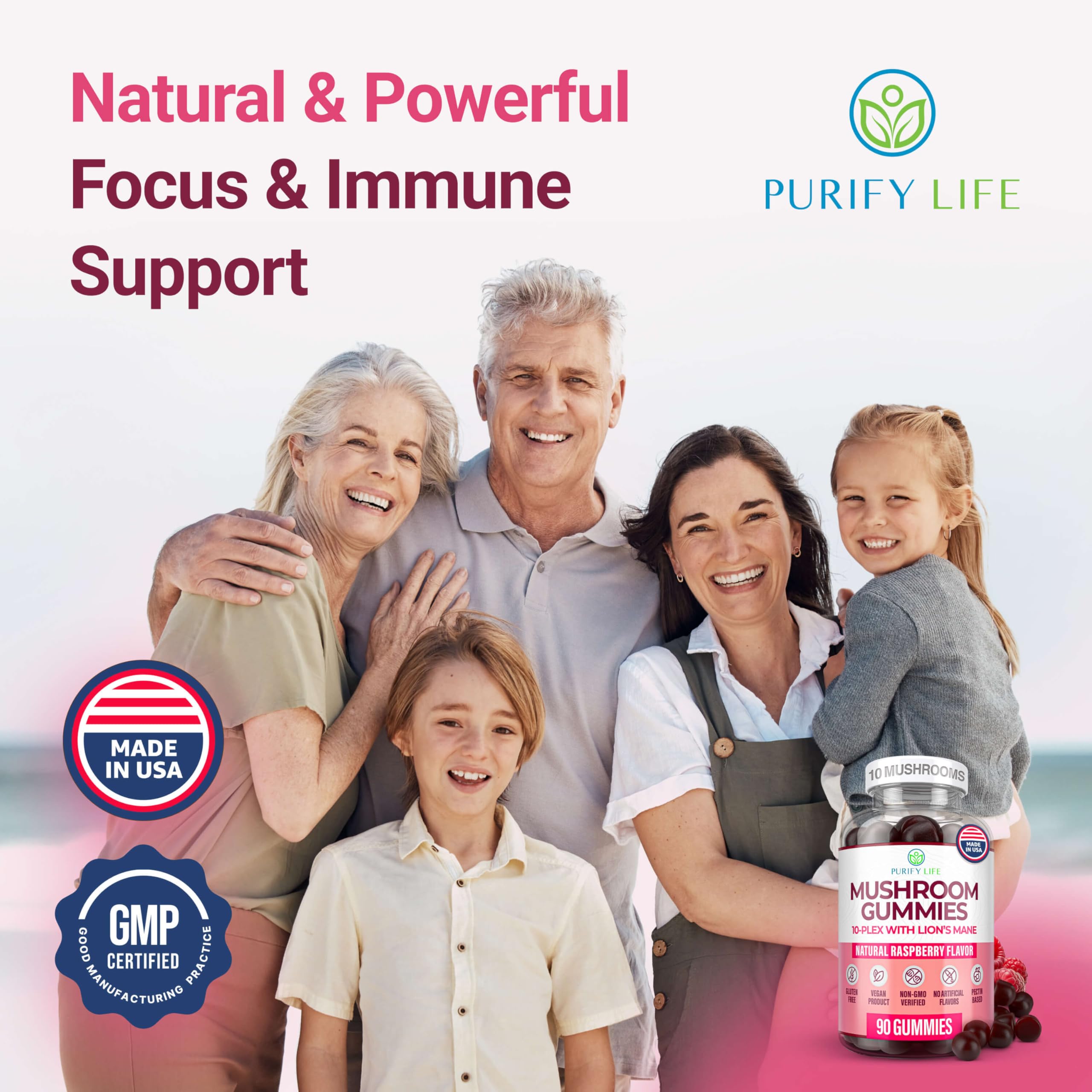 World's First Mushroom Complex Gummies with Lions Mane, Immune Support & Stress Relief, Nootropic Mushroom Supplement for Adults & Children (90 Chews 2500mg/serving) Purify Life uk supplements