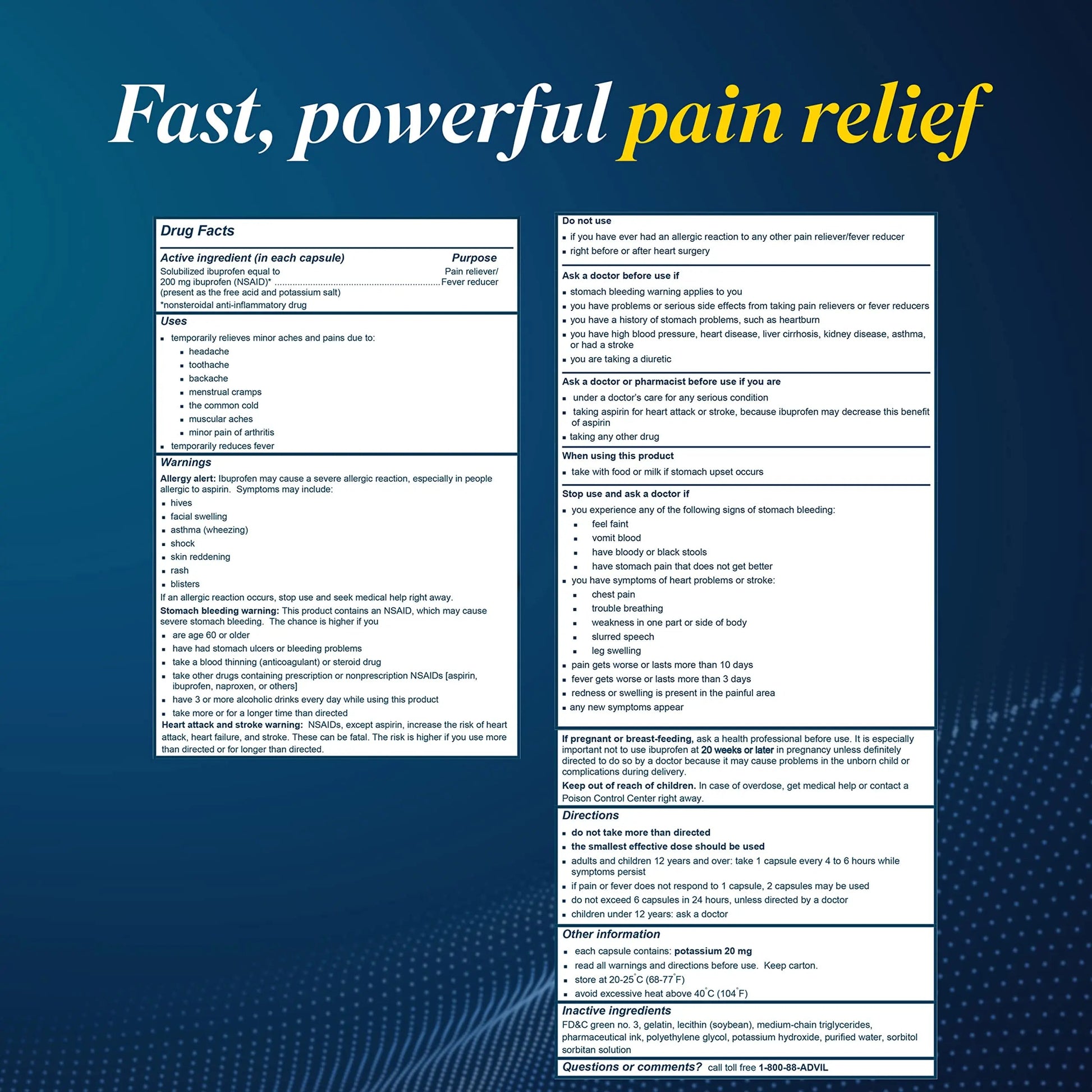 Advil Liqui-Gels Pain Reliever and Fever Reducer, Pain Medicine for Adults with Ibuprofen 200mg for Headache, Backache, Menstrual Pain and Joint Pain Relief - 50x2 Liquid Filled Capsules Advil uk supplements