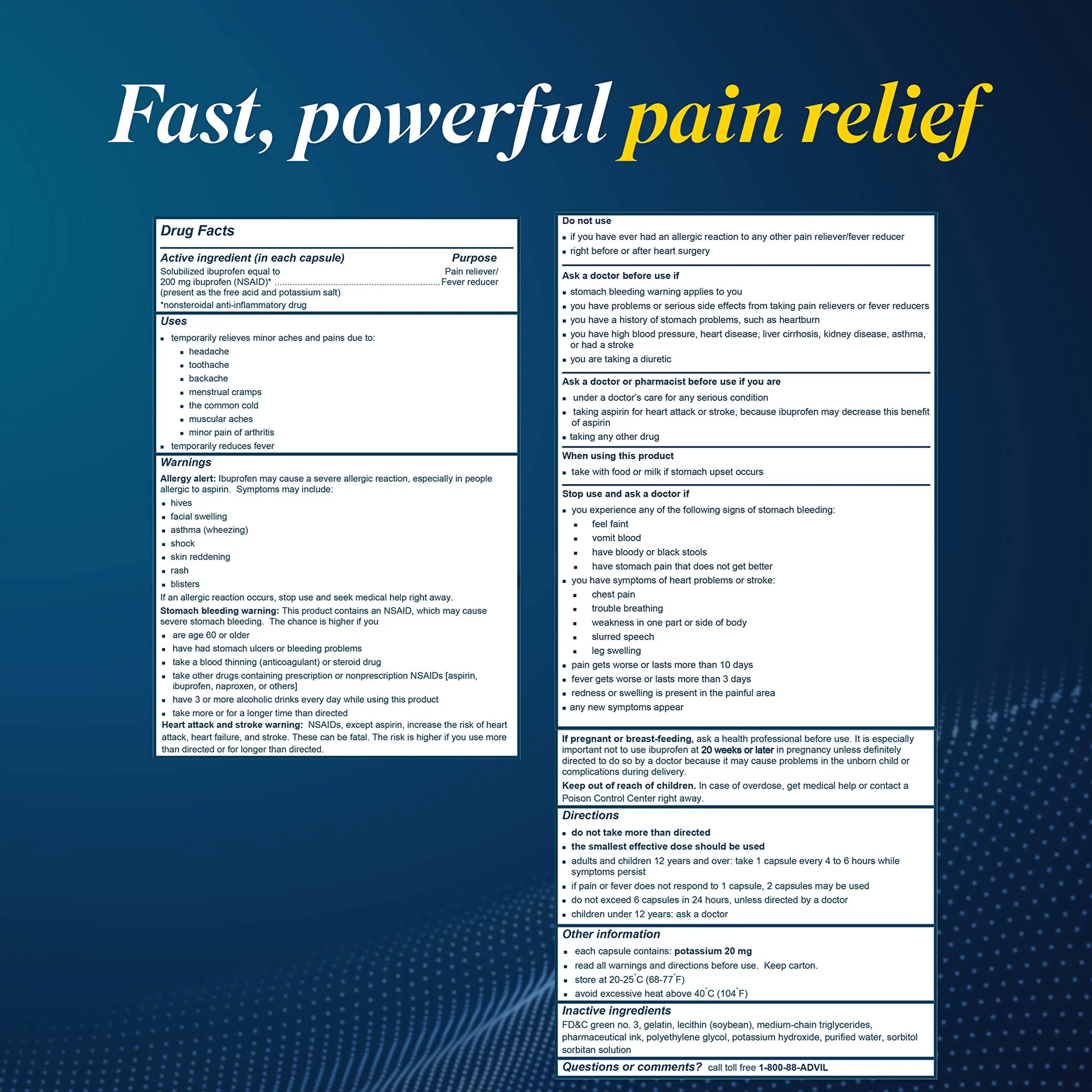 Advil Liqui-Gels Pain Reliever and Fever Reducer, Pain Medicine for Adults with Ibuprofen 200mg for Headache, Backache, Menstrual Pain and Joint Pain Relief - 50x2 Liquid Filled Capsules Advil uk supplements
