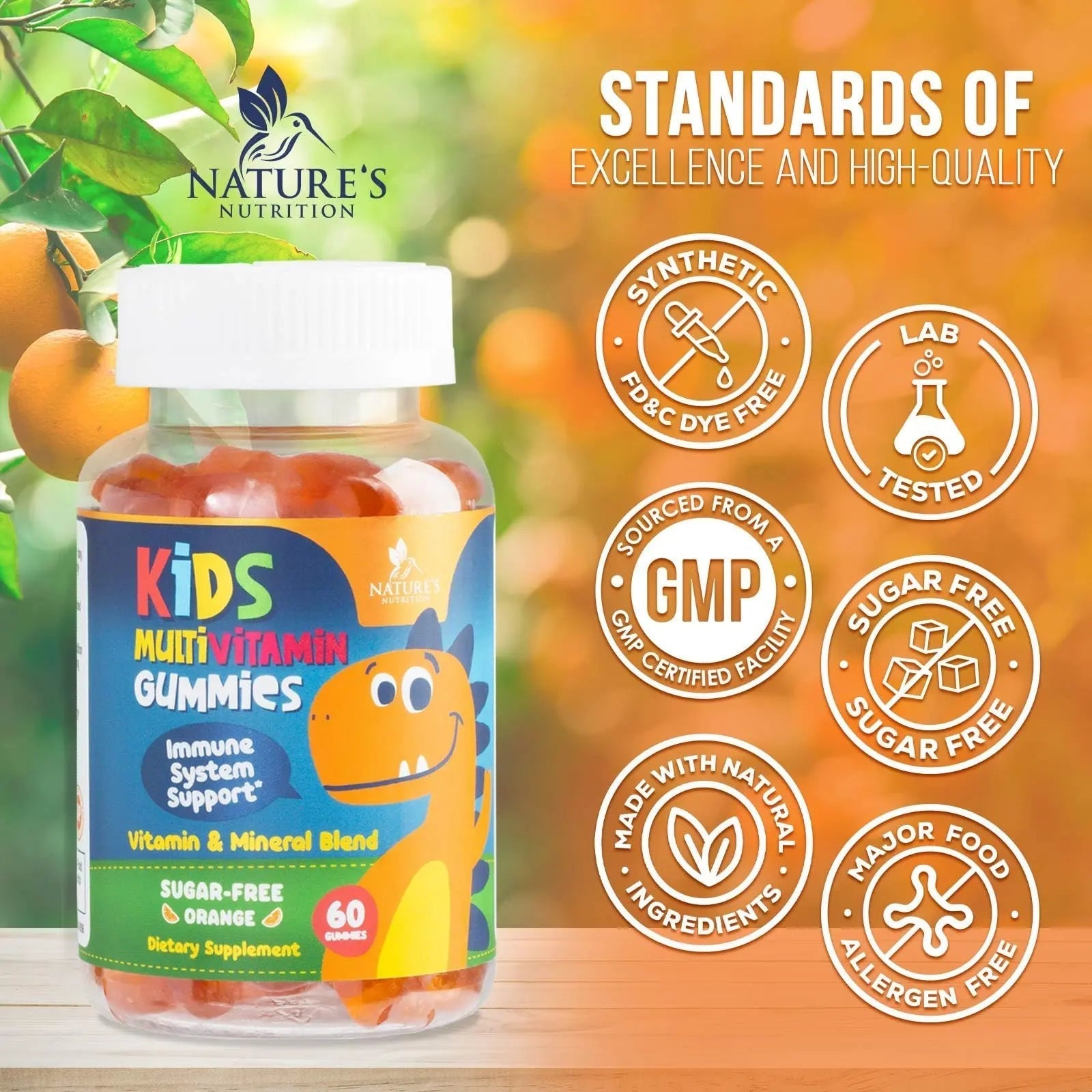 Kids Multivitamin Gummies - Improved Sugar-Free Formula - 100% Daily Folate, Kids Vitamins with Essential Vitamins A, C, D3, E, B6, B12 Nature's Nutrition uk supplements