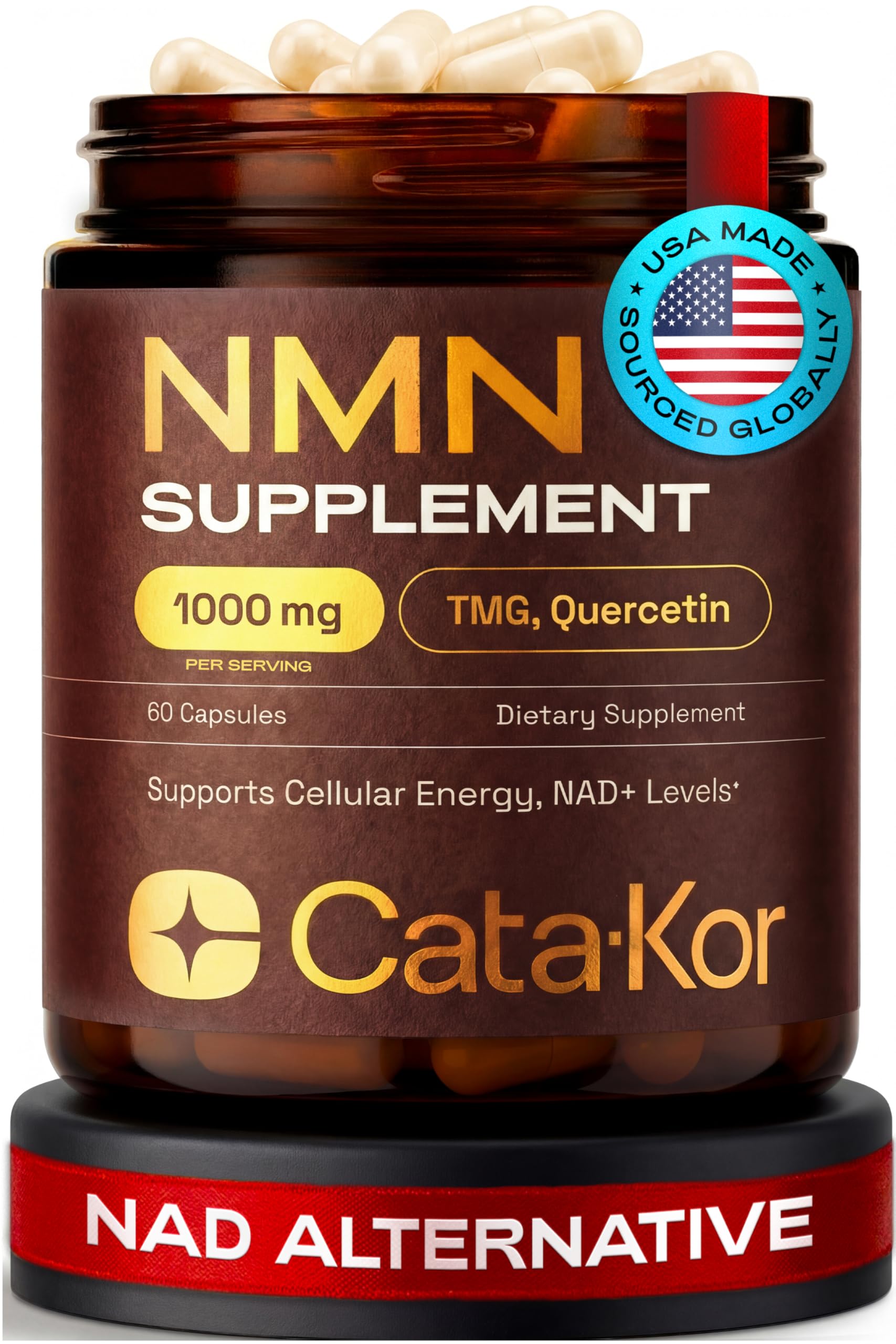 Cata-Kor NMN Supplement – 4-in-1 NAD Supplement with Quercetin | TMG | Resveratrol – NMNH Alternative – Supports Cellular Energy & NAD+ Levels – 60 Capsules – Third-Party Tested (1 Pack) Cata-Kor uk supplements