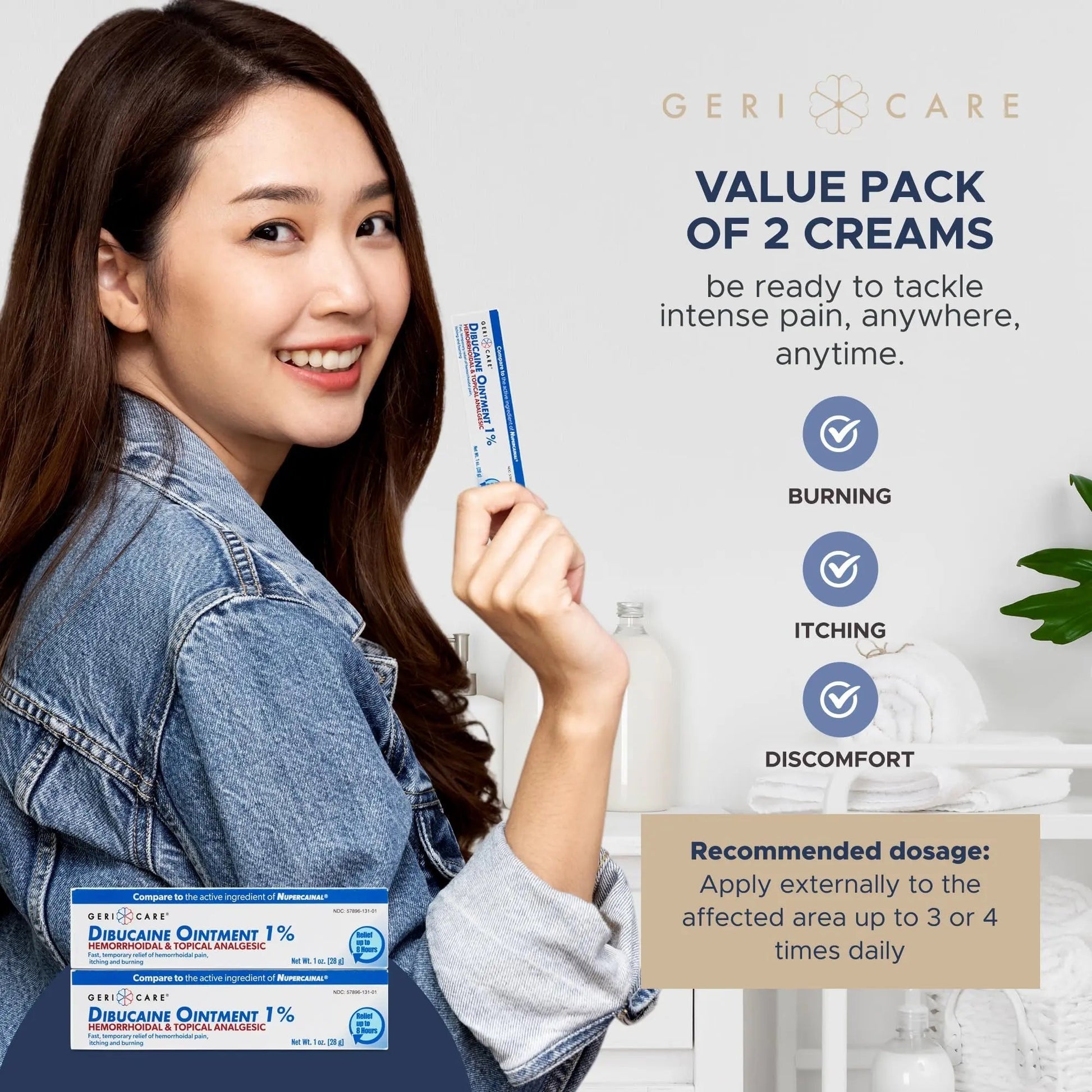 GeriCare Dibucaine Hemorroid Ointment 1% Pain-Relief Hemorrhoid Cream |Hemorroidal & Topical Analgesic| Quick Relief from Burning & Itching | Fast-Acting External Hemorrhoid Treatment 1oz (2 Pack) GeriCare uk supplements