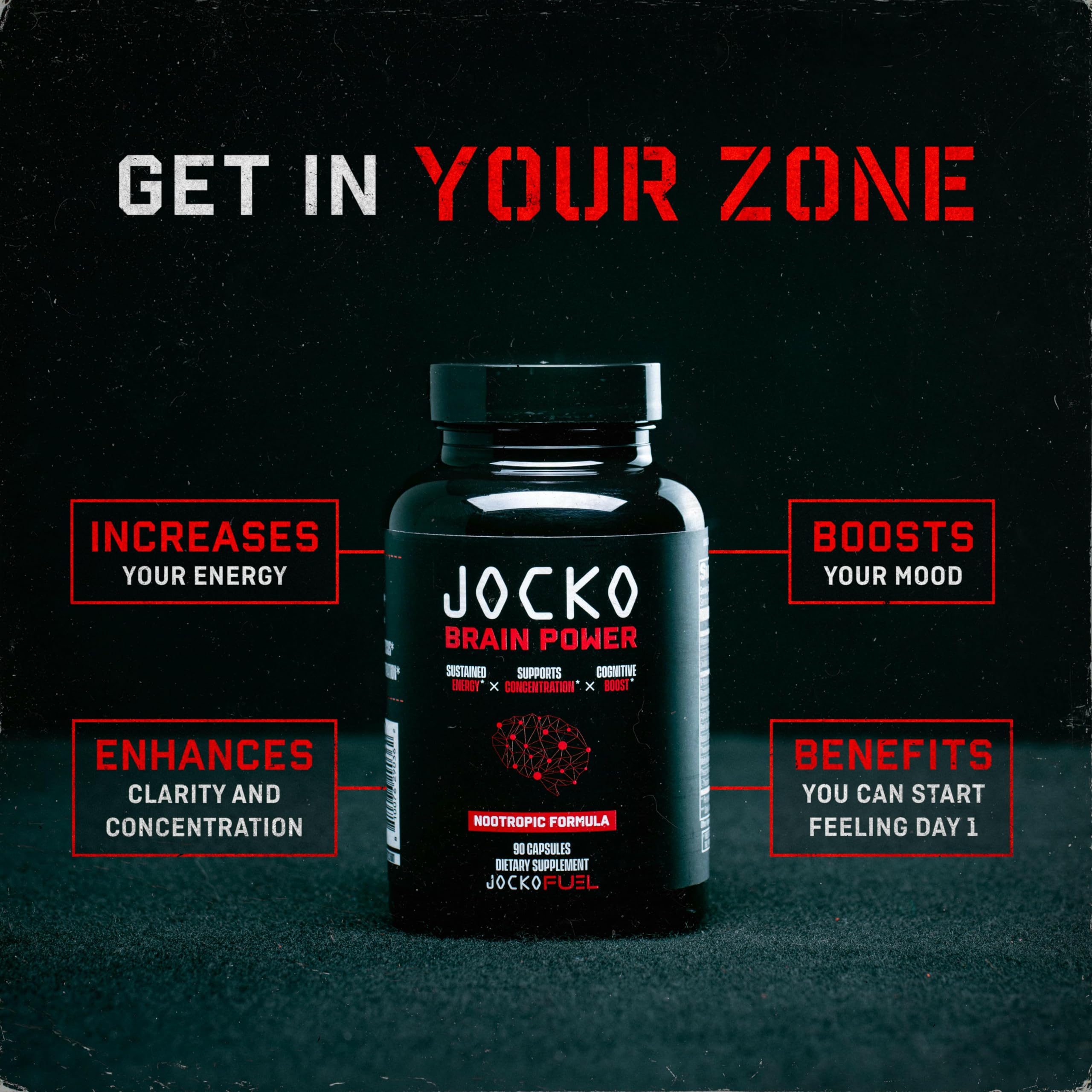 Jocko Fuel Brain Power - Nootropic Dietary Supplements for Memory & Focus wiht L Theanine, L Carnitine- Energy & Focus Supplement (90 Capsules) Jocko Fuel uk supplements