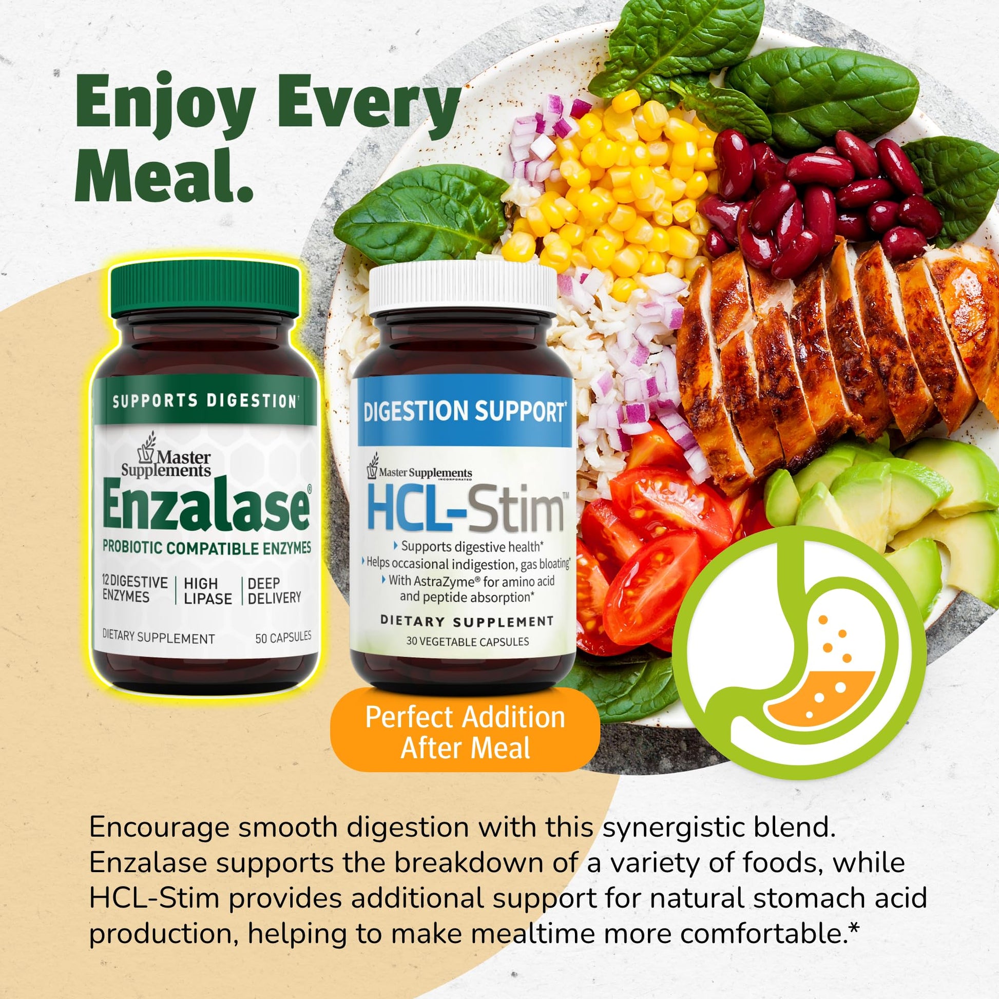 Master Supplements Enzalase - 50 Capsules, Pack of 3 - Probiotic Compatible Enzymes - Provides Digestive Boost + Gas & Bloating Relief - Gluten Free - 150 Total Servings ENZALASE uk supplements