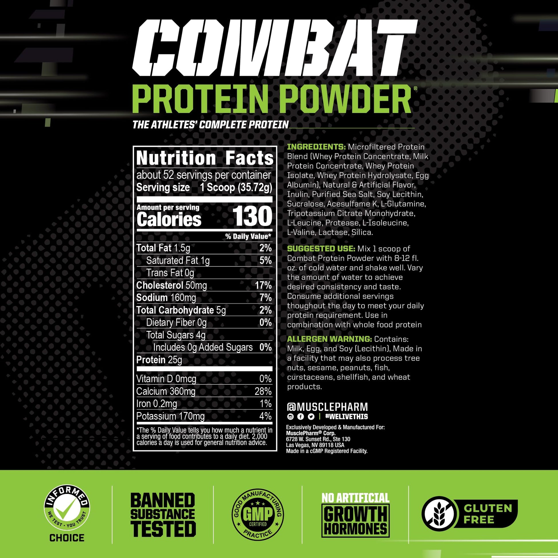 MusclePharm Combat Protein Powder, Banana Cream - 4 lb - Gluten Free - 52 Servings Muscle Pharm uk supplements