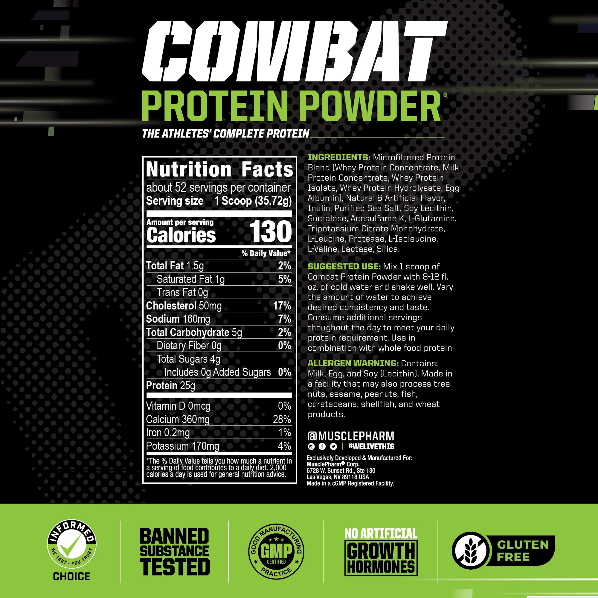 MusclePharm Combat Protein Powder, Banana Cream - 4 lb - Gluten Free - 52 Servings Muscle Pharm uk supplements