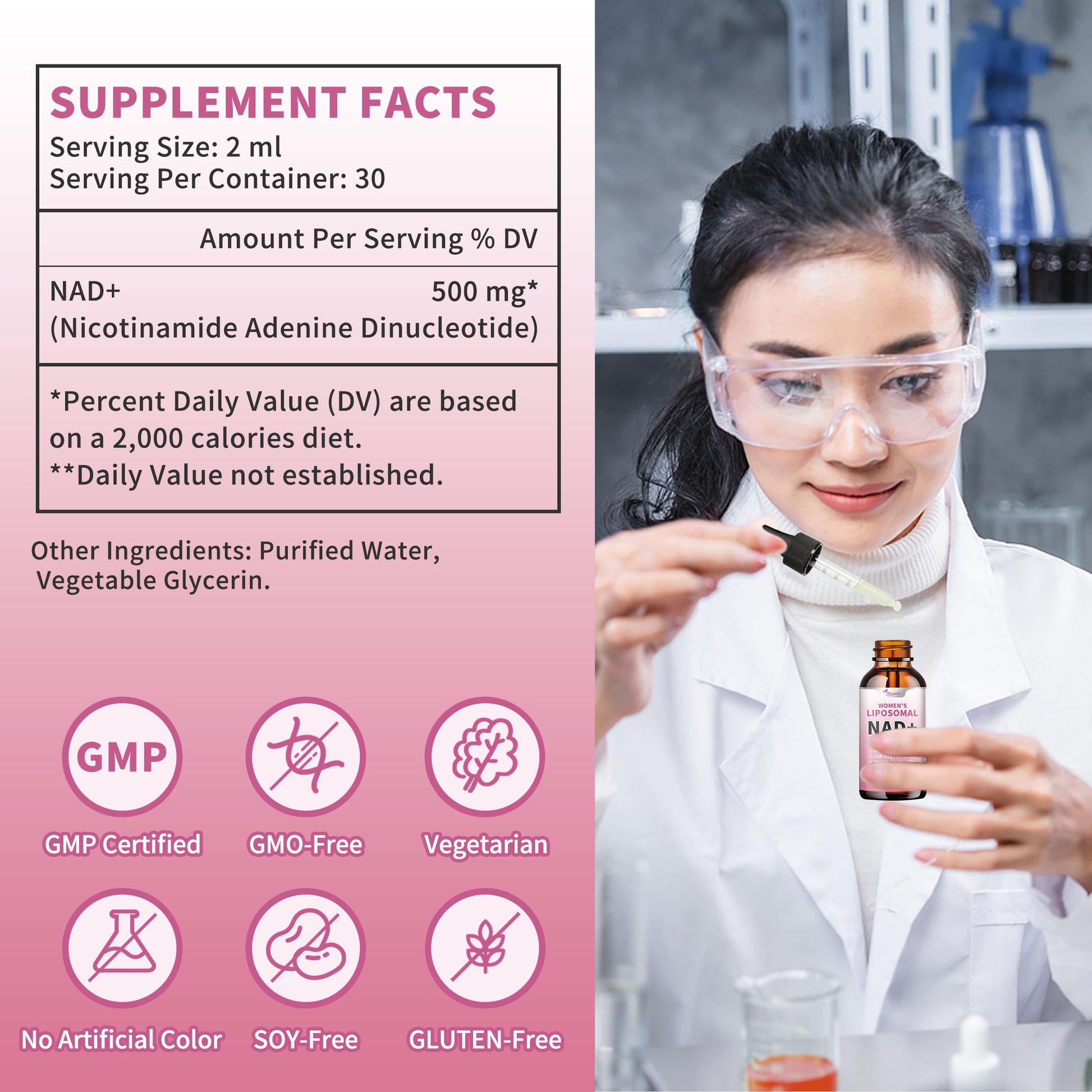 Liposomal NAD Liquid Supplement for Women, Pure 500mg NAD Nicotinamide - Cell Regeneration，Energy & Metabolism Support, Vegan,Sugar Free，Additives Free，2 Fl Oz Wanish uk supplements