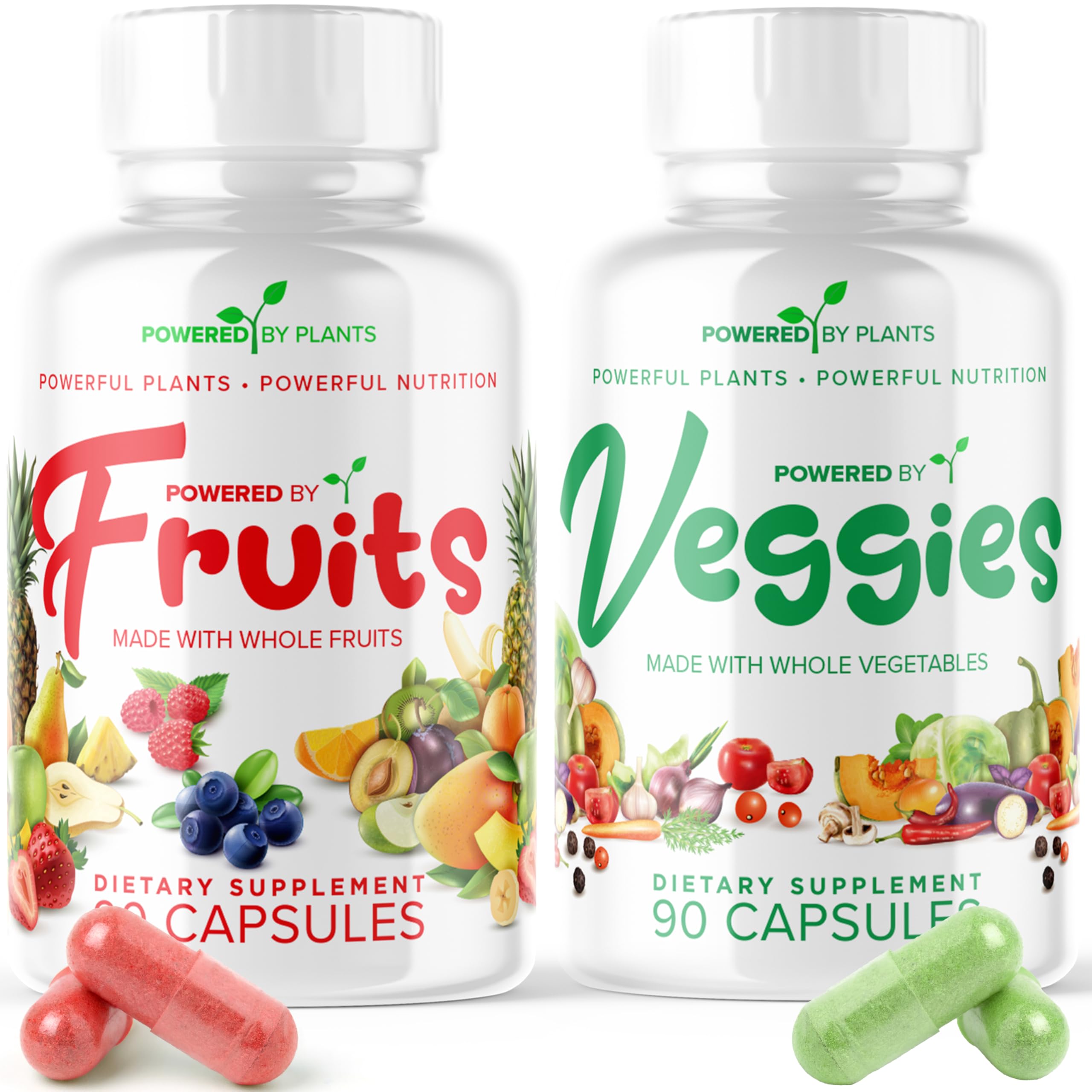 Daily Fruits and Veggies Supplement - 180 Capsules for 30 Days, Non GMO & Gluten Free Superfood with Natural Vitamins - Powered by Plants, 2-Pack POWERED X PLANTS uk supplements
