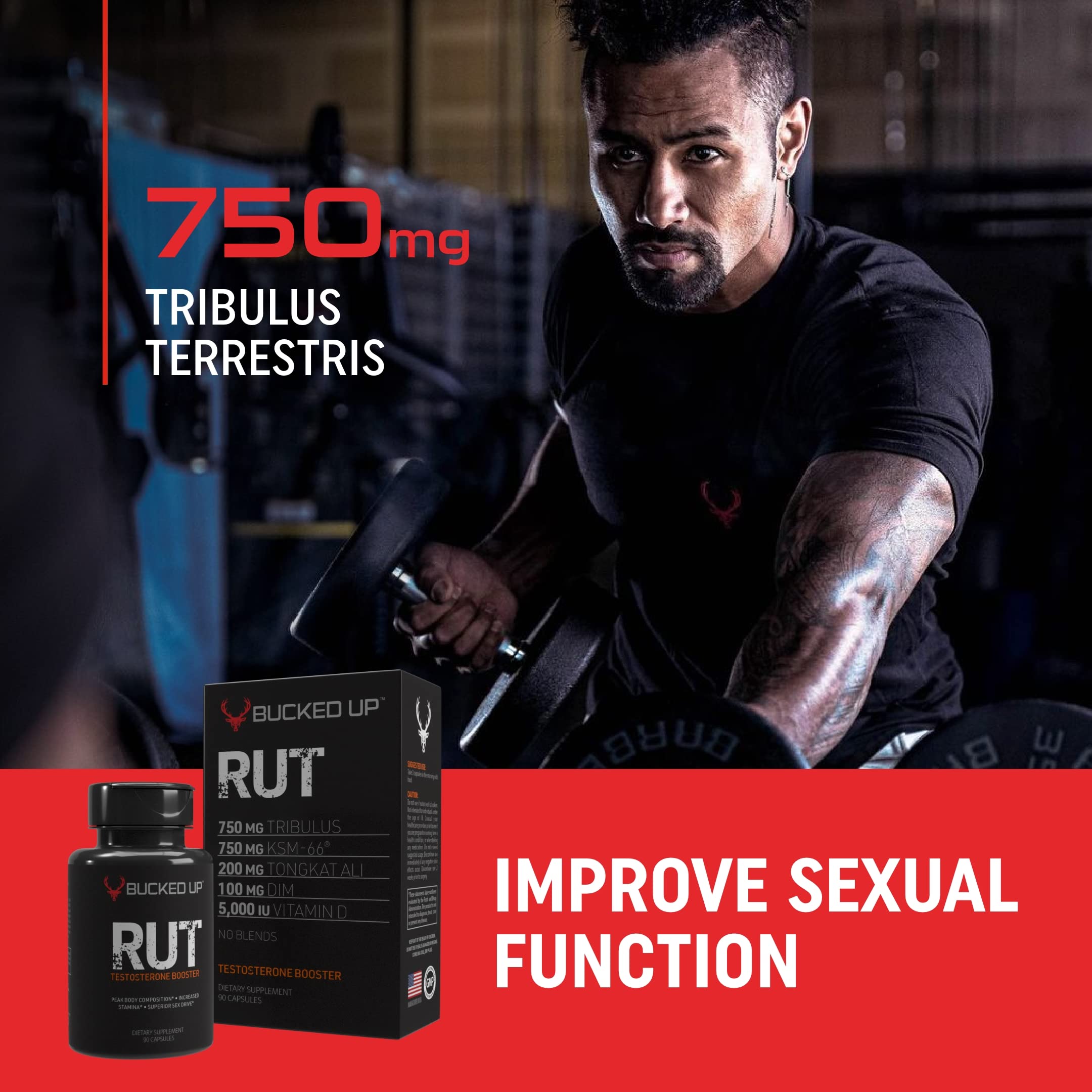 Bucked Up RUT - Testo Booster - Best All-Natural Test Formula for Men - Energy, Endurance, Strength, and Stamina Booster - Muscle Composition Aid - Male Supplements (90 Capsules/Pills) TyeinGo uk supplements