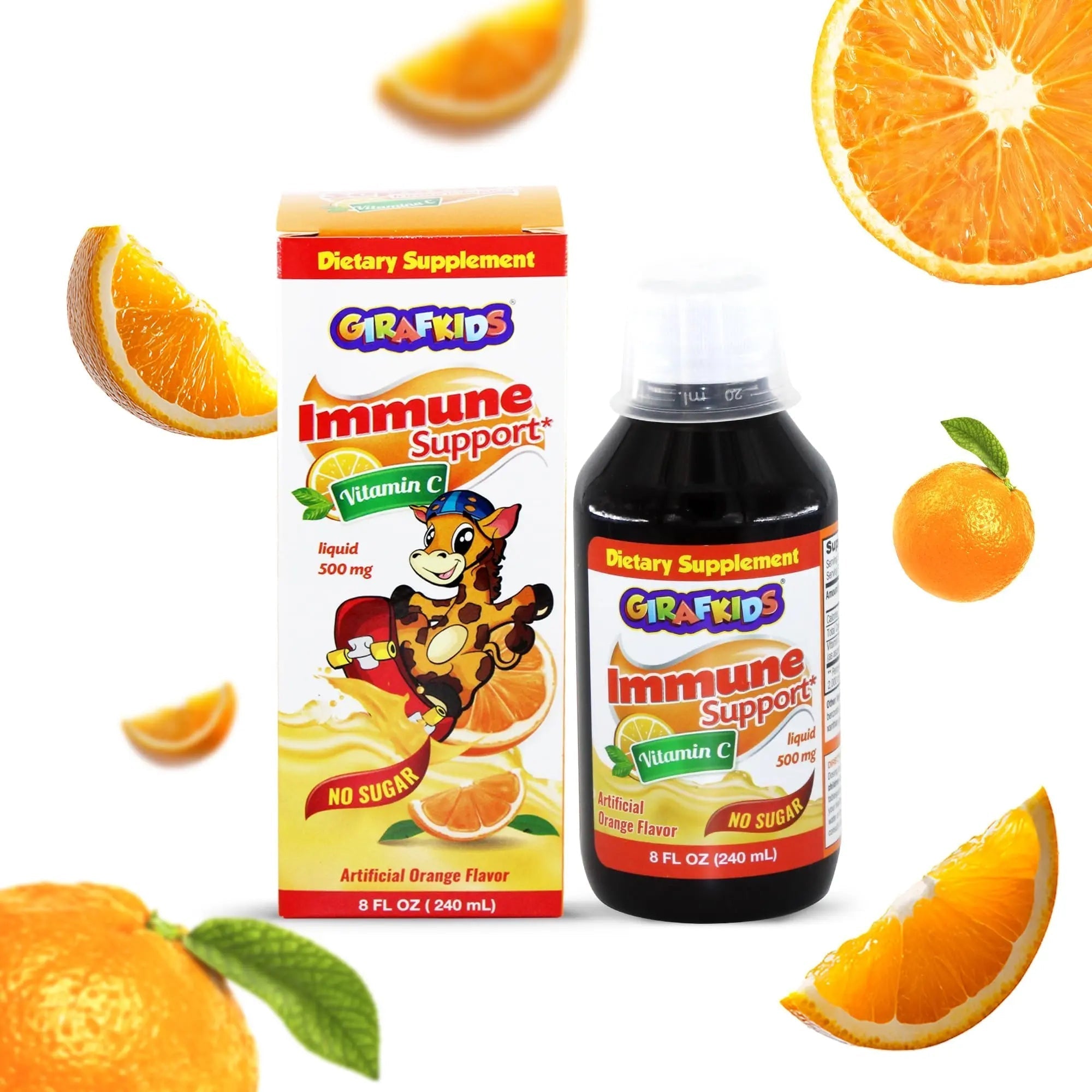 GirafKids Multivitamin Syrup + Liquid Vitamin C Bundle for Kids Ages 4+ | Omega-3, Beta Glucan, Folic Acid & Antioxidant Support | Peach & Orange Flavors PHARMADEL uk supplements