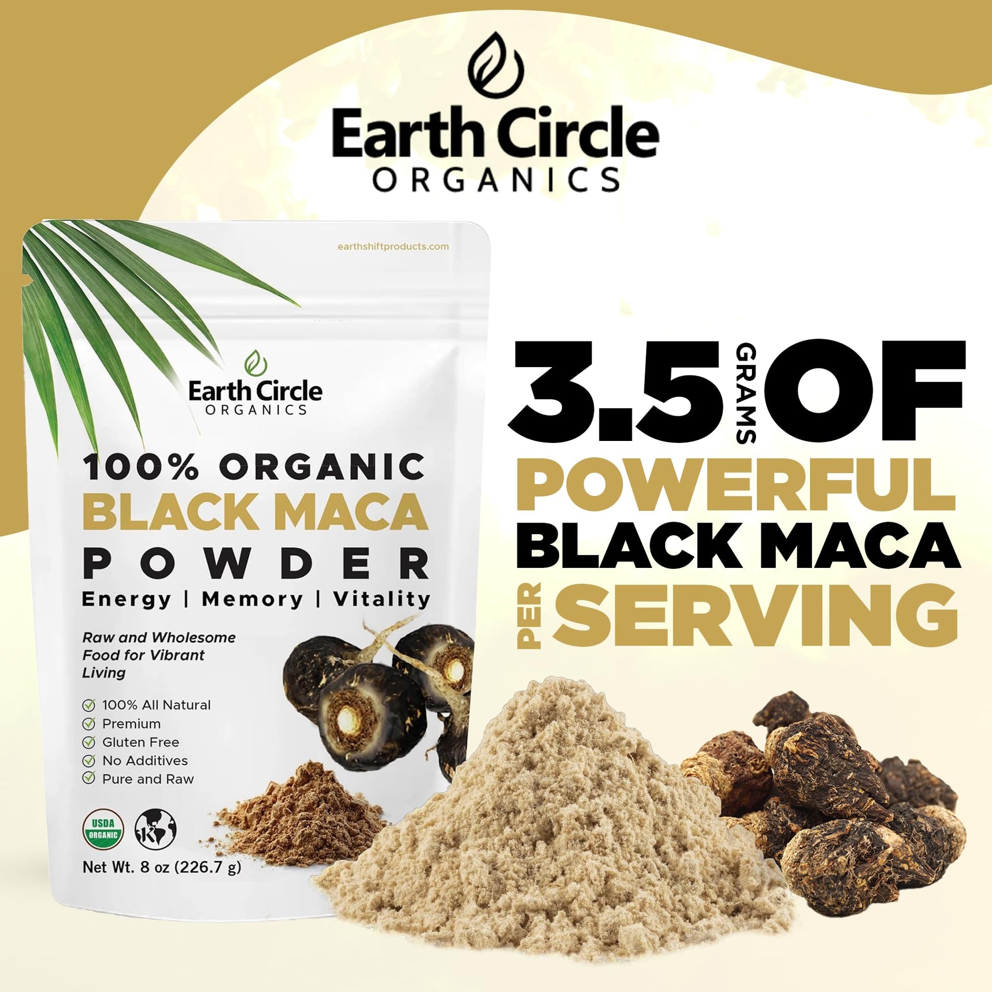 Organic Black Maca Peruvian Root Powder | Black Maca Root for Men | Natural Supplement | Essential Vitamins, Minerals & Fatty Acids Improved Energy | Immune Support (8oz, Pack of 1) Earth Circle Organics uk supplements