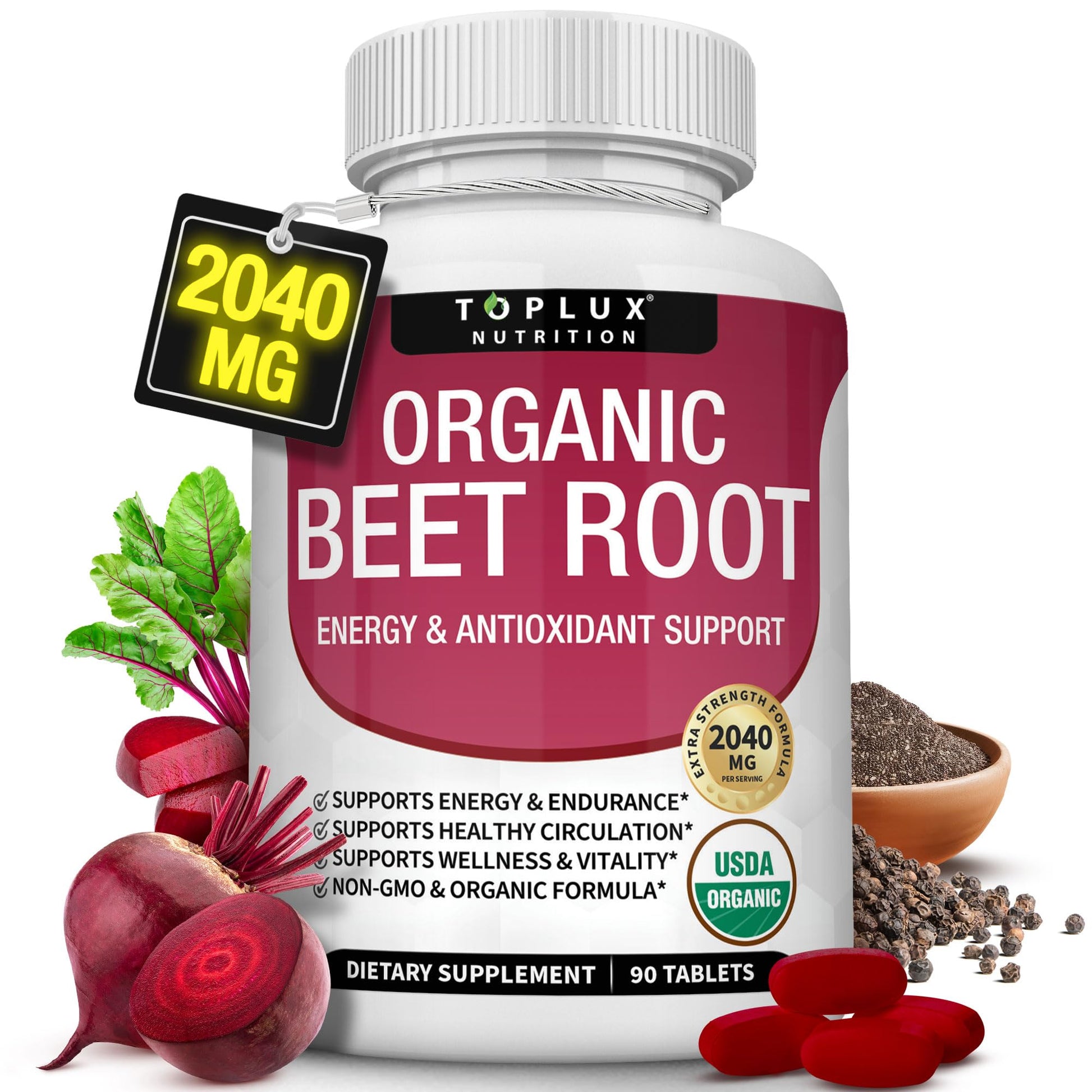 Organic Beet Root Powder Tablets - 2040mg Natural Nitric Oxide Beets to Support, Energy Toplux uk supplements