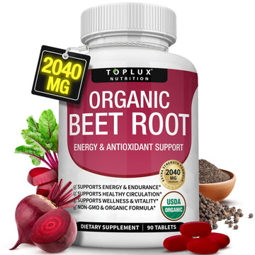 Organic Beet Root Powder Tablets - 2040mg Natural Nitric Oxide Beets to Support, Energy Toplux uk supplements