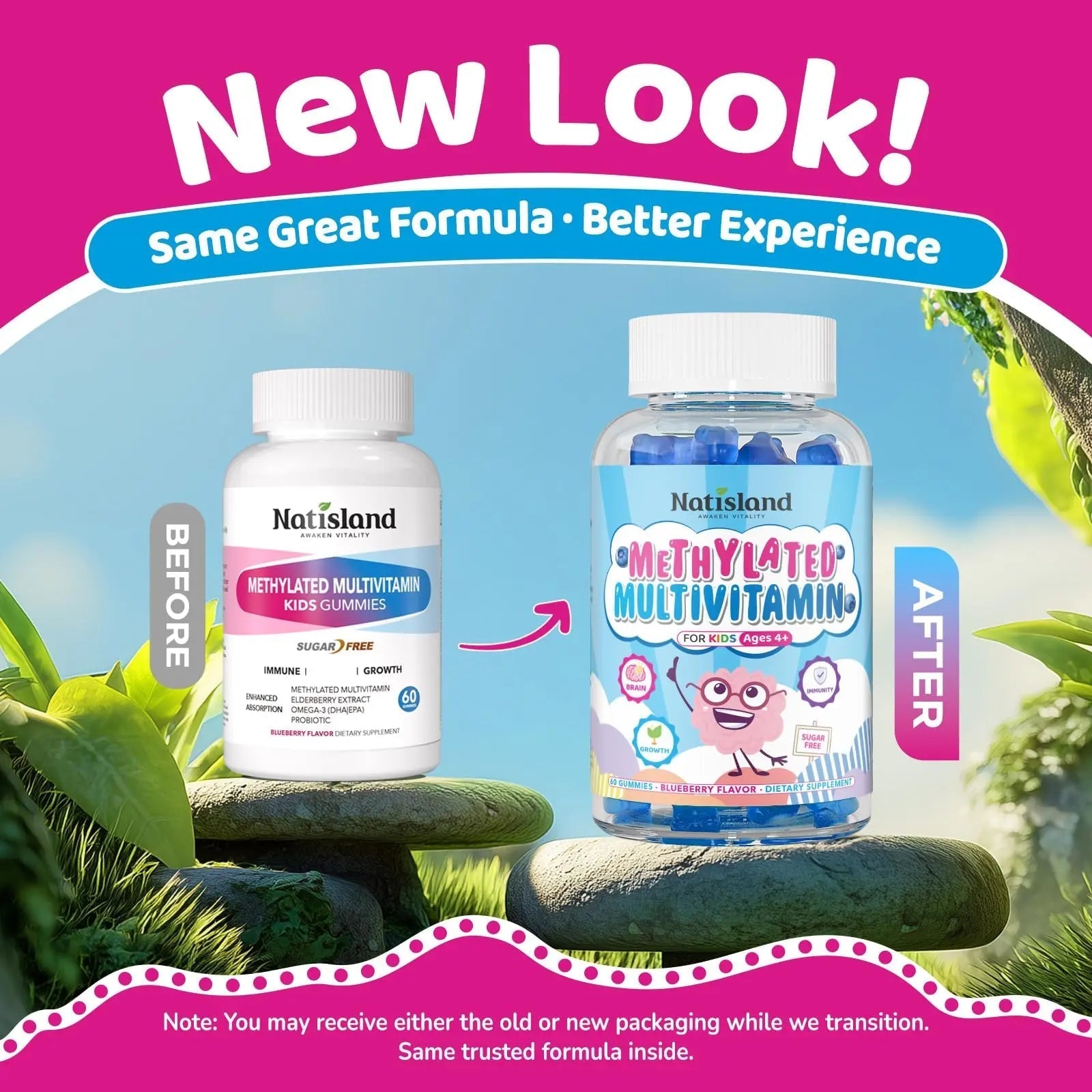 Kids Methylated Multivitamin - MTHFR Multivitamin for Kids & Teens 4+, L Methylfolate & B12, 13 Vitamins, Vegan Omega-3 NATISLAND uk supplements