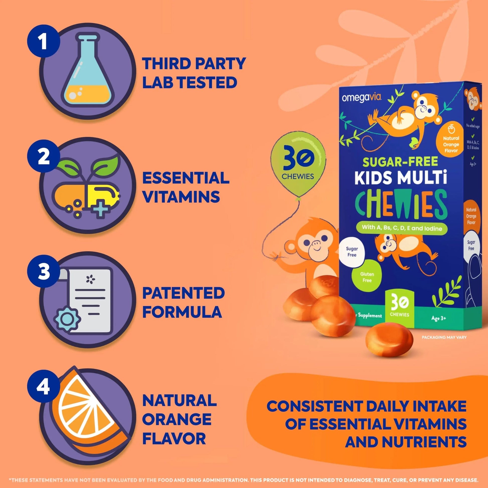 OmegaVia Sugar Free Kids Multivitamin Chewies - Daily Chewable Gummy Vitamins for Kids 3+ OmegaVia uk supplements