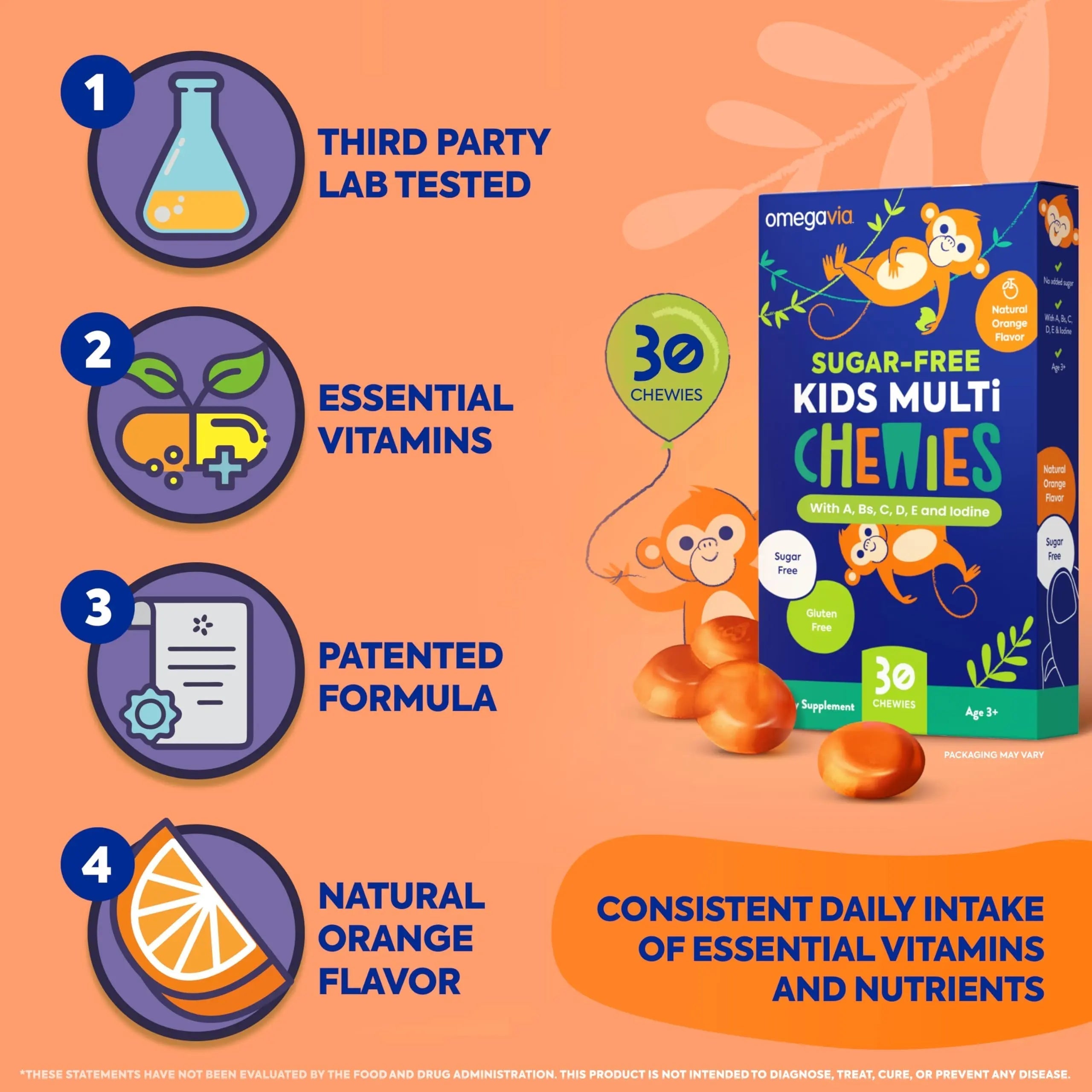 OmegaVia Sugar Free Kids Multivitamin Chewies - Daily Chewable Gummy Vitamins for Kids 3+ OmegaVia uk supplements