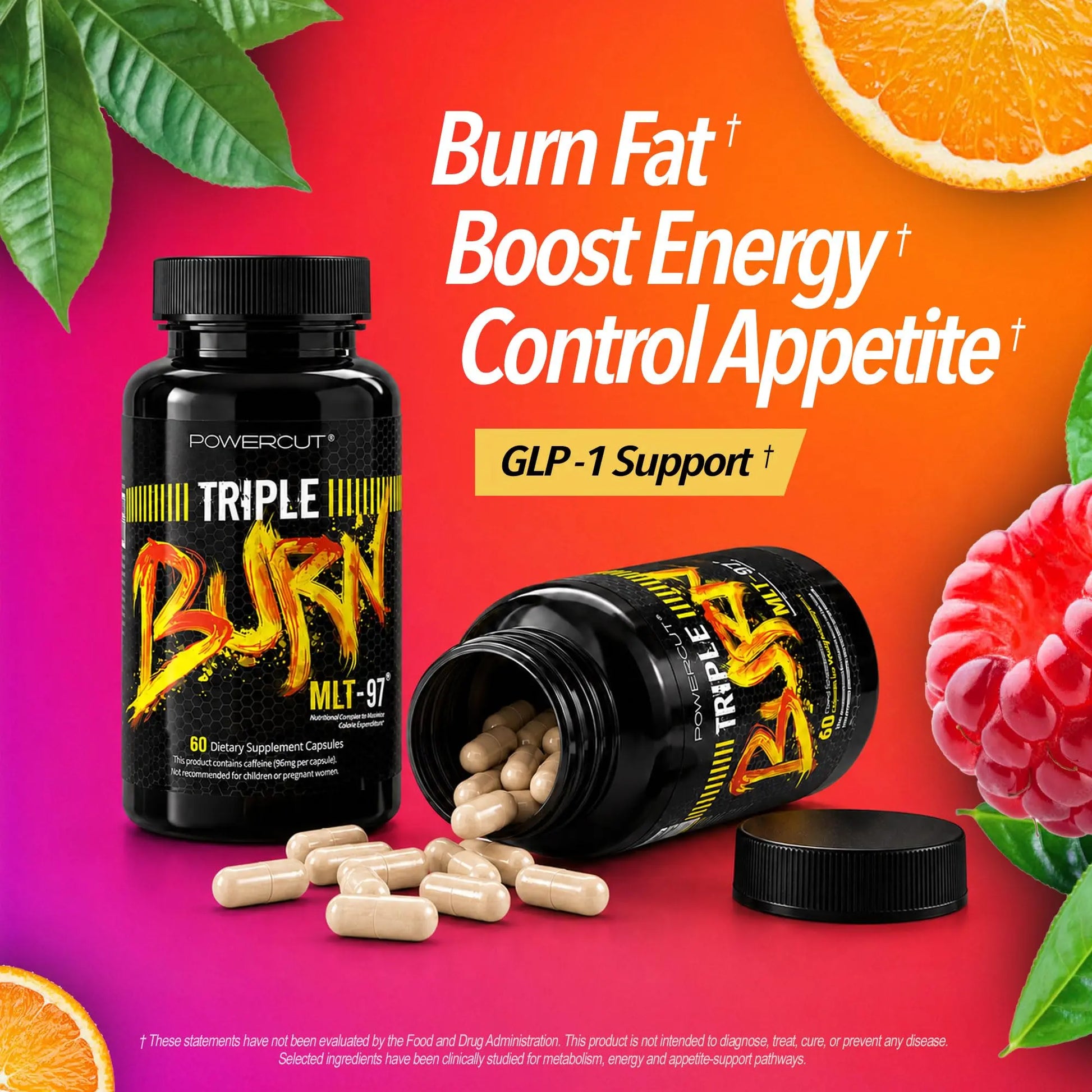 Triple Burn  Pills for Women & Men, Fat Burner GLP-1 Support, Appetite Suppressant, Diet Pills with Green Coffee Extract & Cayenne (60 Capsules) powercut uk supplements