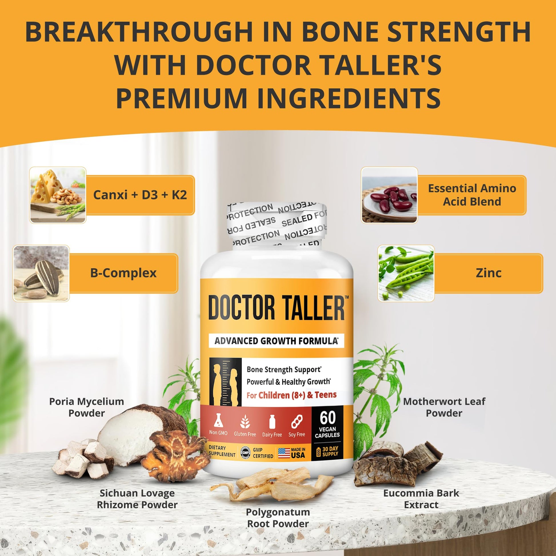 NuBest Doctor Taller - Bone Strength Supports, Enhance Immune System - Keto with Calcium, Vitamin D3, Vitamin K2, Amino Acids & Herbs for Children (8+) - 60 Vegan Capsules | 1 Month Supply NuBest uk supplements