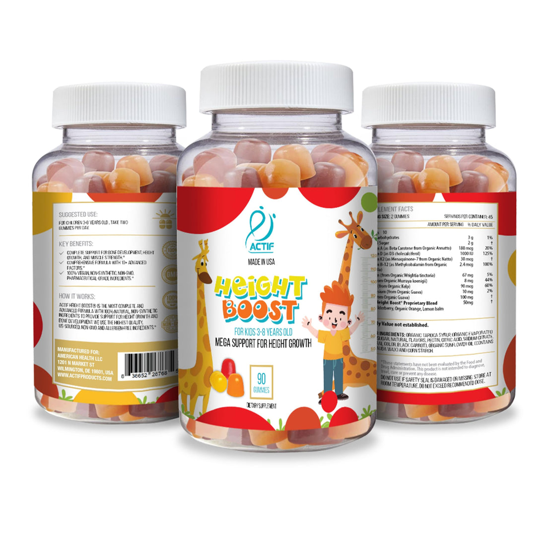 Actif Height Boost Mega Support for Kids 3-8 Years Old, Height Growth with 10+ Factors, 60 Gummies, Strawberry Flavor, Get Tall Fast Formula ACTIF uk supplements