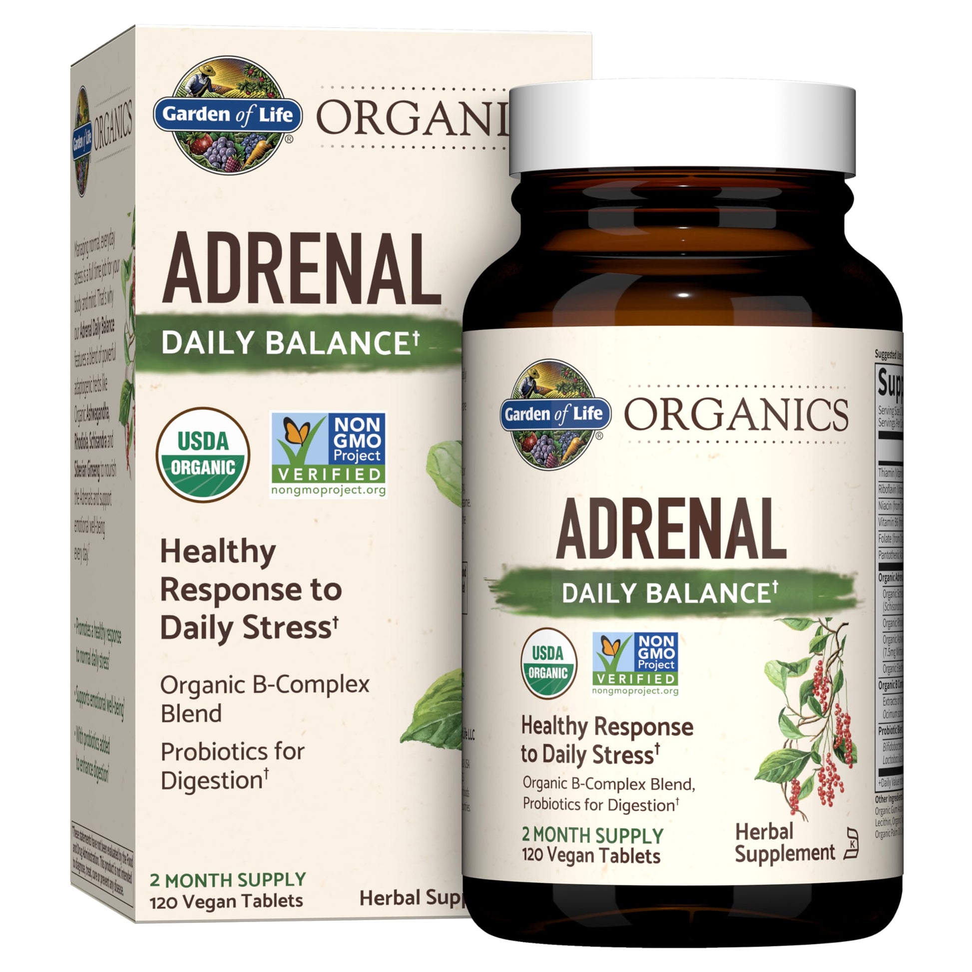 Garden of Life Organics Adrenal Daily Balance, Adaptogenic Herbs Ashwagandha, Holy Basil, B Complex & Probiotics, Organic Non-GMO, Vegan, Gluten Free Supplement, Two Month Supply, 120 Tablets Garden of Life uk supplements