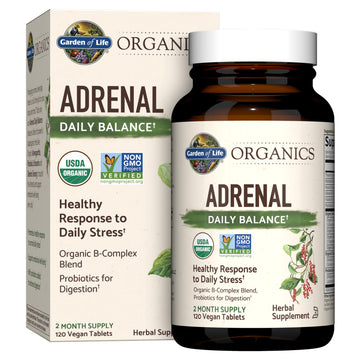 Garden of Life Organics Adrenal Daily Balance, Adaptogenic Herbs Ashwagandha, Holy Basil, B Complex & Probiotics, Organic Non-GMO, Vegan, Gluten Free Supplement, Two Month Supply, 120 Tablets Garden of Life uk supplements