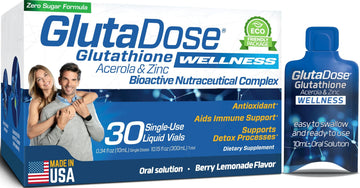 Liquid Glutathione Supplement, Lemon Berry Flavored Acerola Energy Booster w/Zinc, Daily Vitamins & Minerals, Zero Sugar Formulation, Everyday Auto-Immune Support for Adults, 0.34 fl oz, Pack of 30 GlutaDose uk supplements