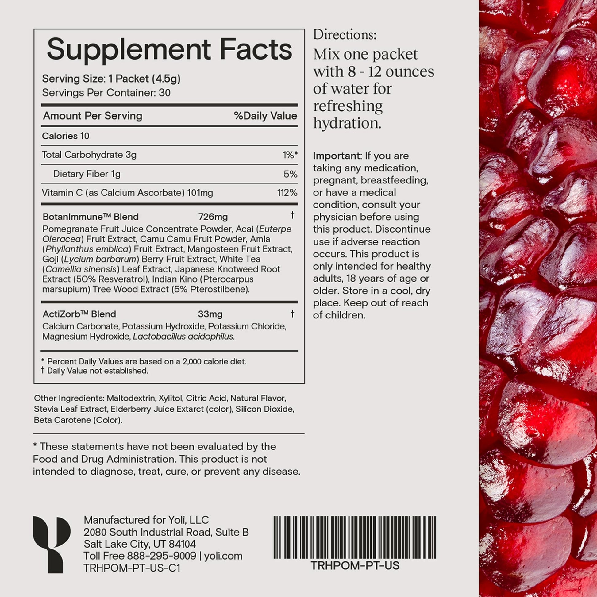 Yoli® Truth Antioxidant and Immune Support Supplement with Vitamin C, Botanicals, Superfruits, and Minerals - Pomegranate, 30 Packets Yoli uk supplements